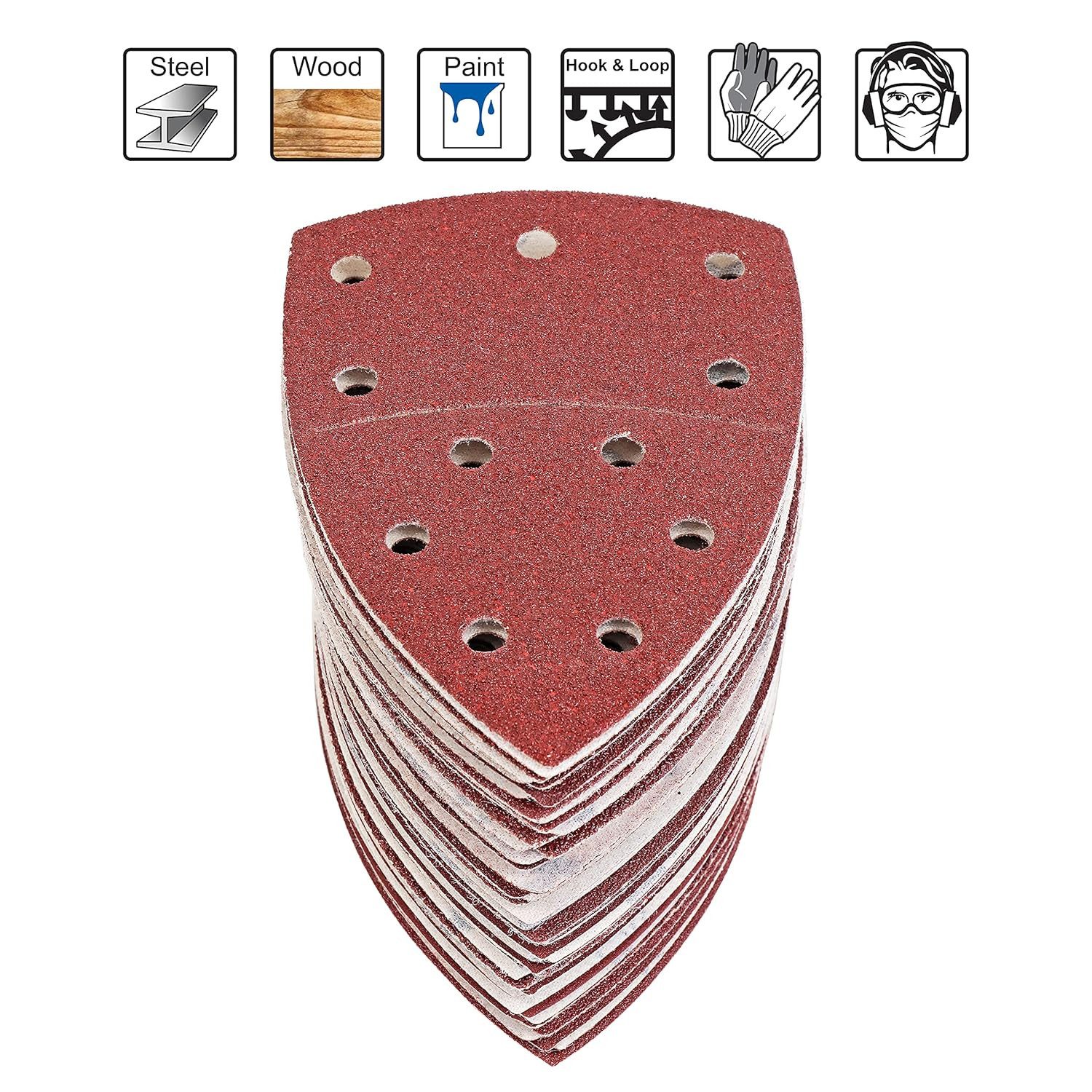 S&R Schleifdreieck Schleifpapier Profi Set 105 mm x 152 mm für professionellen Einsatz, (Set, 60 St., Je 10x P40, P60, P80, P120, P180 und P240), für Metallen, NE-Metallen, Stahl und Legierungen, Holz, Kunststoffe