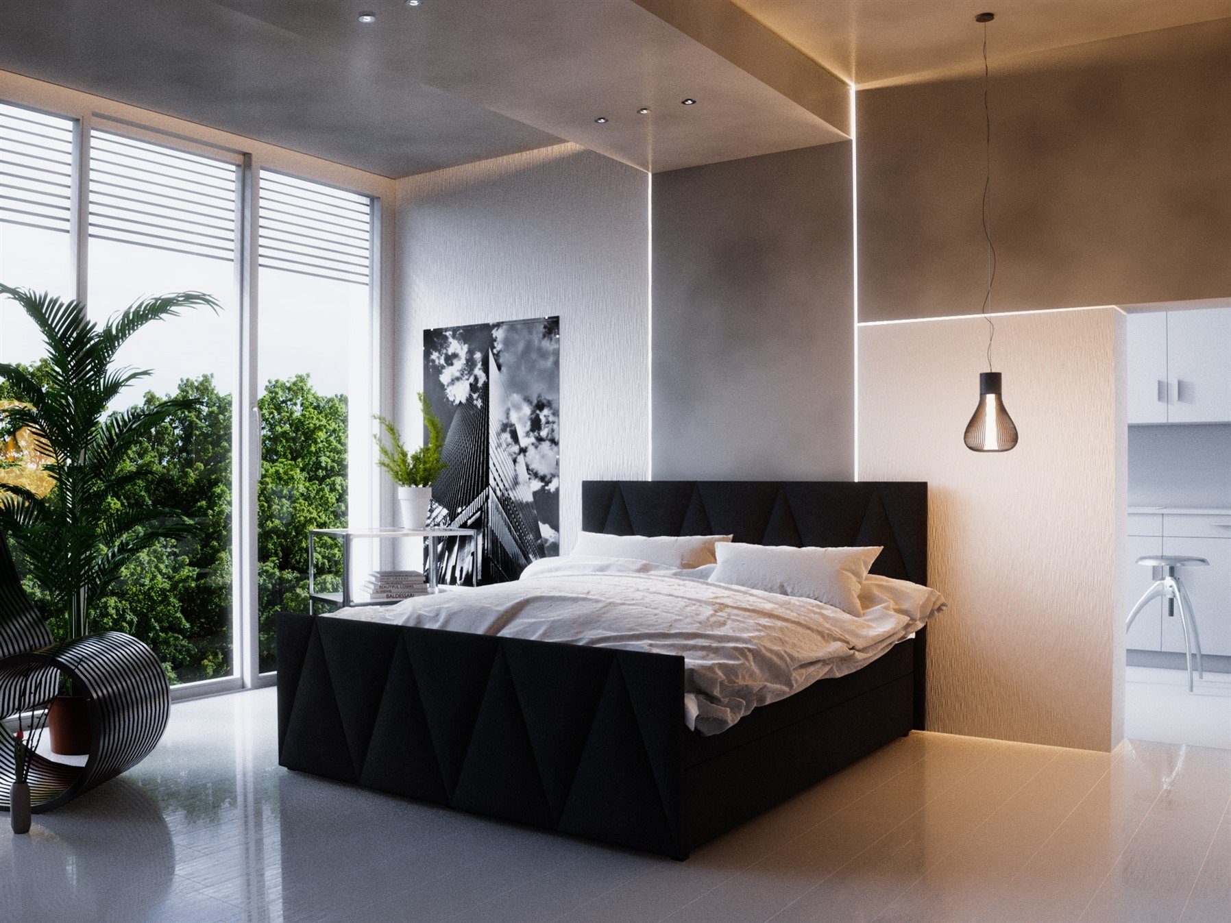 Fun Möbel Boxbett Schlafzimmerbett HUGO Variante C in Stoff "Cosmic" (inkl. Bettkasten, inkl. Kaltschaumtopper), gepolstertes Fußteil