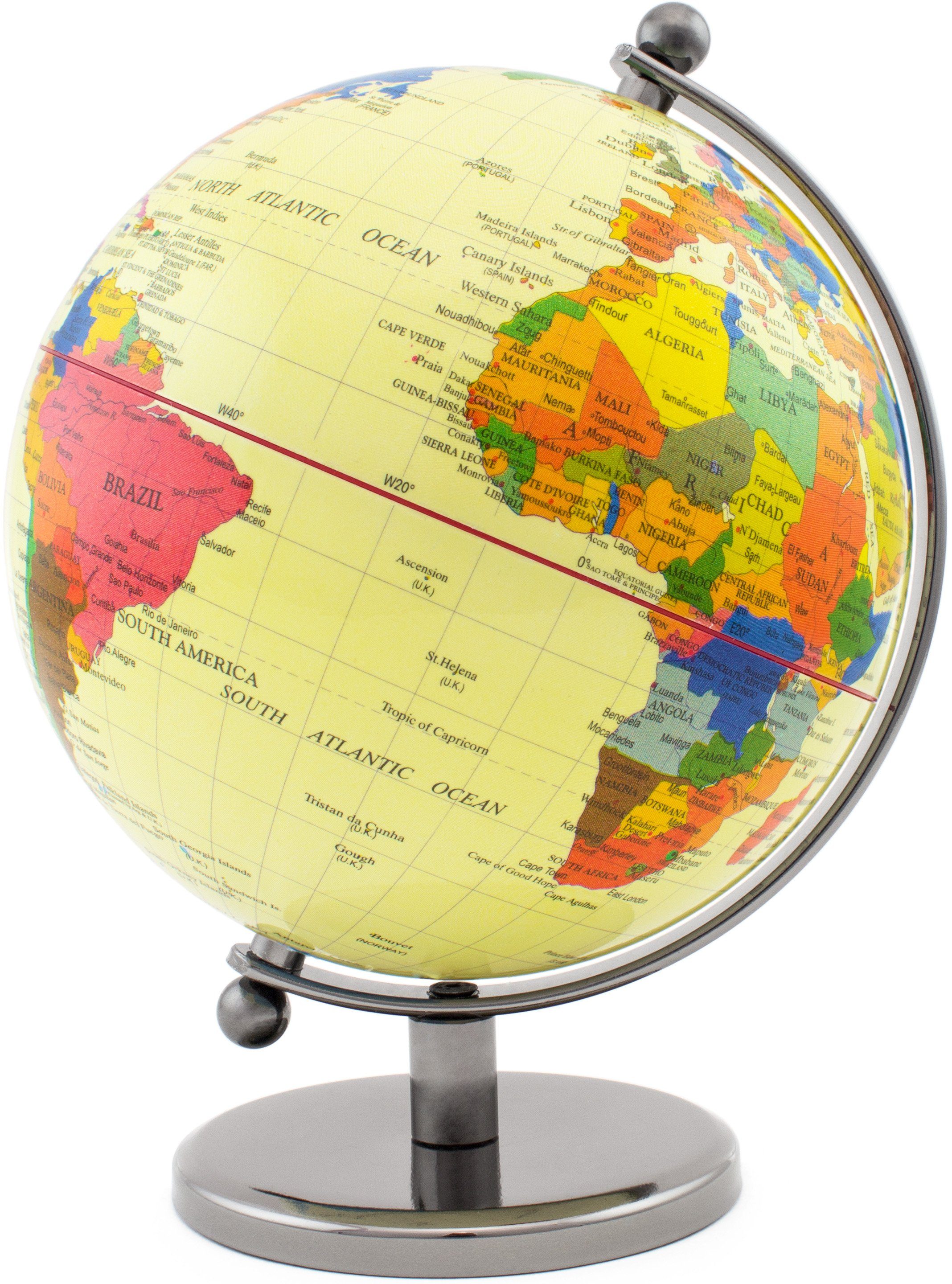 BRUBAKER Globus Designer Weltkugel, 19 cm groß, (1-tlg), stilvolle Erdkugel aus Acryl und Edelstahl, Globus Deko Kugel, Büro
