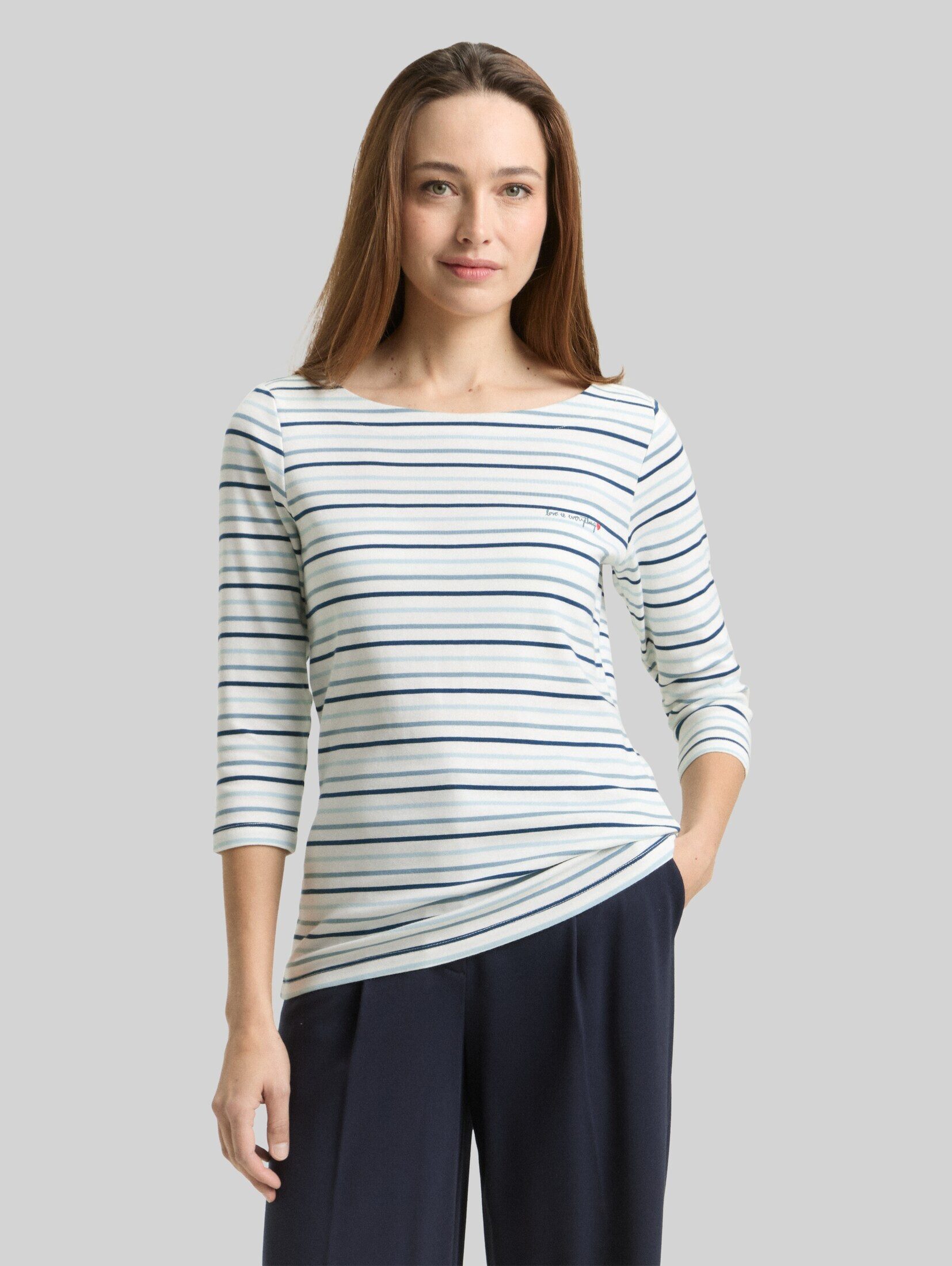TOM TAILOR 3/4-Arm-Shirt T-Shirt (im Einserpack) Langarmshirt mit Streifenmuster