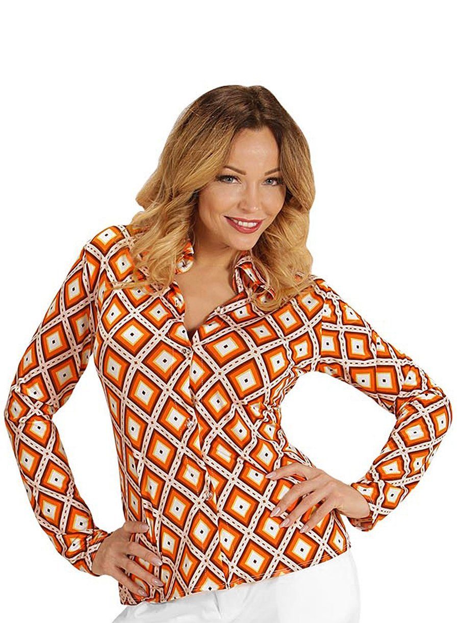 Widdmann Kostüm 70er Bluse Rauten, Für Schlager- und Mottopartys: bunte Damenbluse im Stil der 70er Jahr