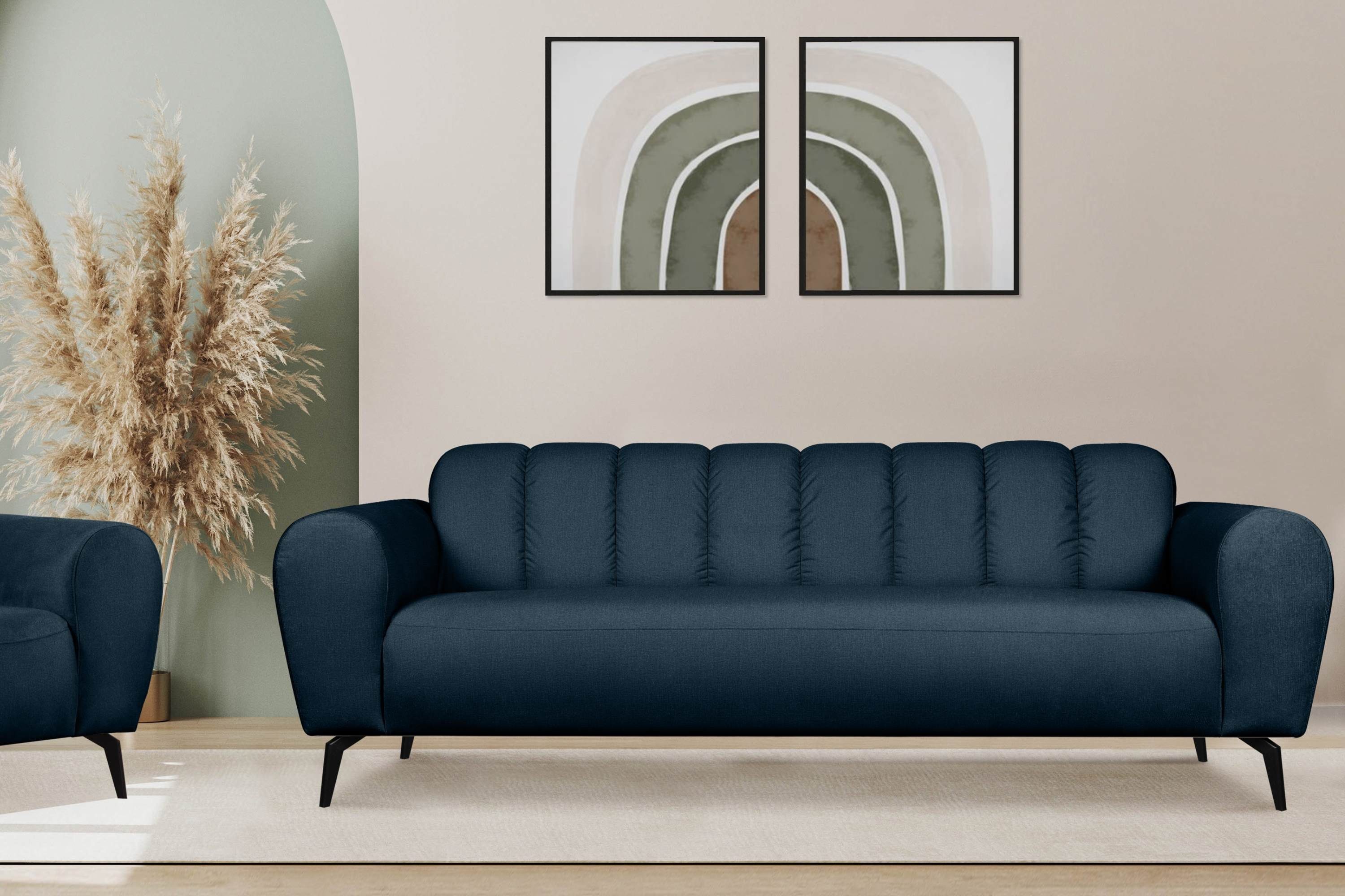 marineblau RUBERO Gewebe mit Design, marineblau modernes Konsimo Sofa | wasserabweisenden Sofa Eigenschaften Sitzer, 3