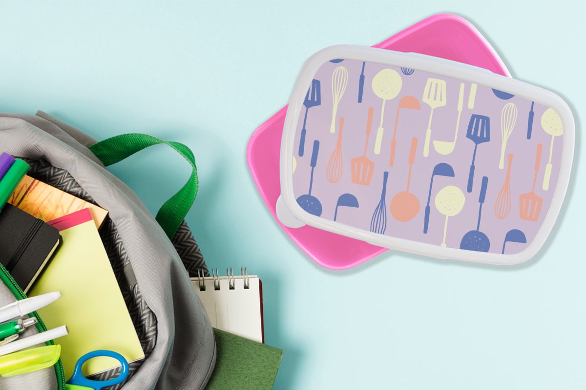 Brotbox Lunchbox Kunststoff - Kunststoff, - rosa Snackbox, Schneebesen, - Mädchen, Küchenutensilien Spatel Erwachsene, Kinder, Brotdose für Kartuschen MuchoWow (2-tlg),