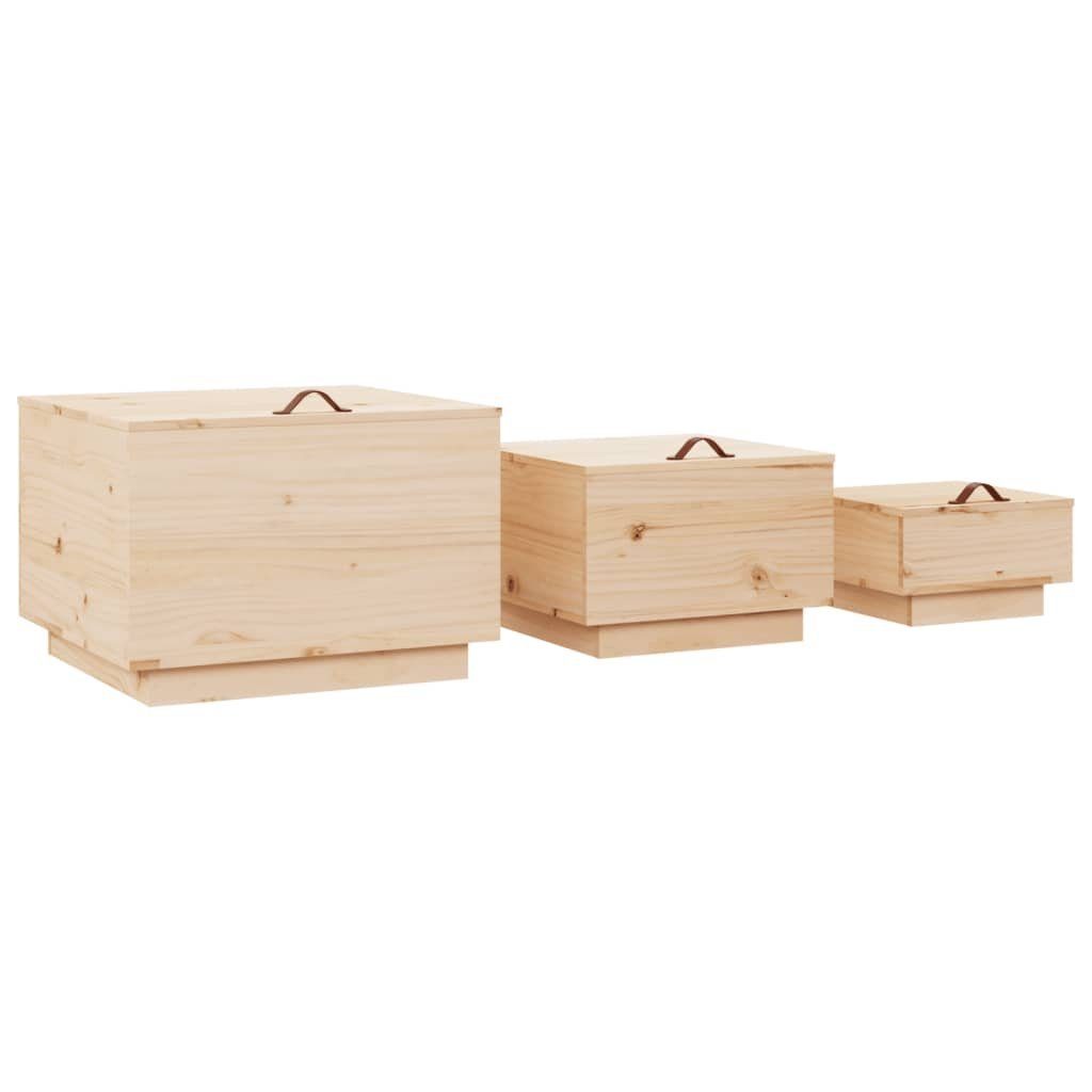 3 Aufbewahrungsboxen vidaXL Stk. Deckeln Massivholz Fächerschrank (3-St) Natur Kiefer mit
