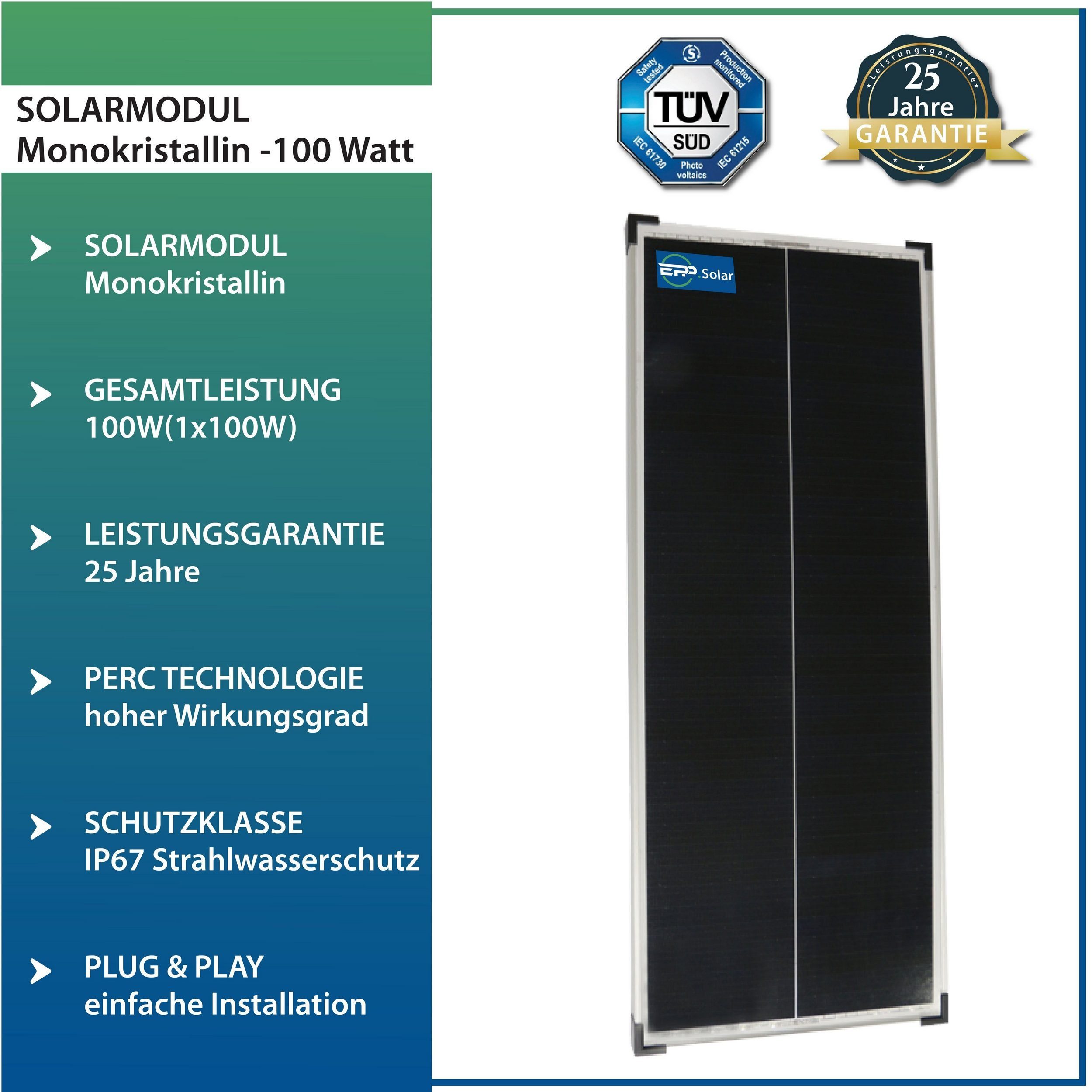 EPP.Solar Solaranlage Mono Solarmodul 46 Wohnwagen 100W für Silber- & Wohnmobil Camper