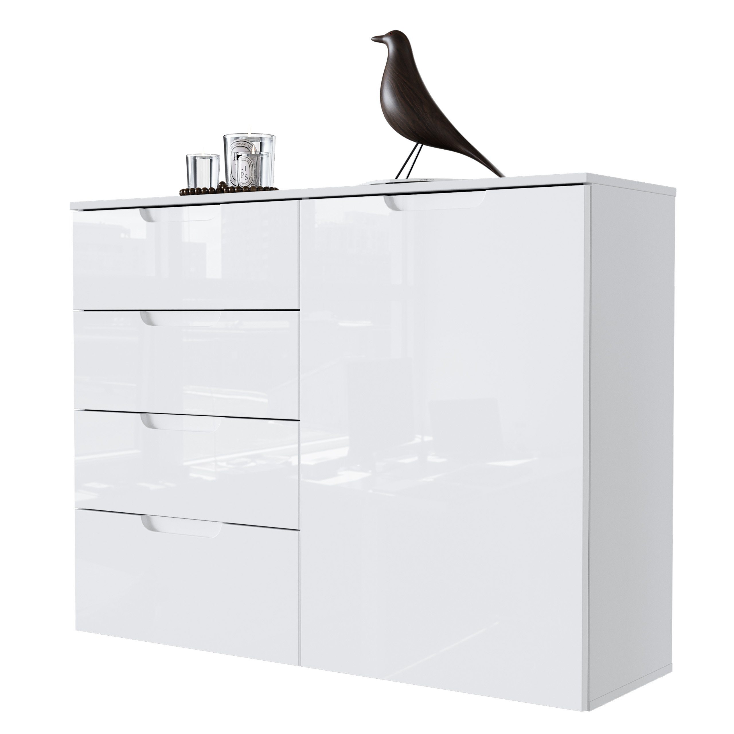 Newroom Kommode Milano, Weiß Hochlglanz Sideboard Vintage Industrial Highboard Anrichte