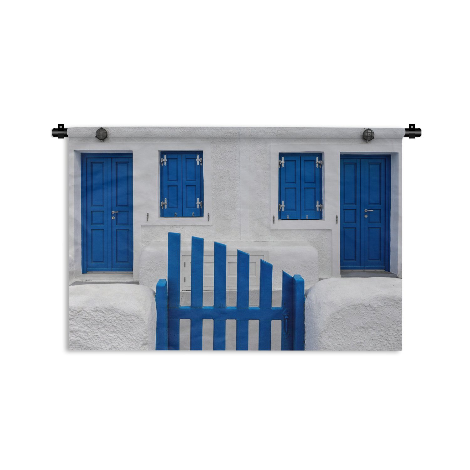 MuchoWow Wanddekoobjekt Haus - Architektur - Blau - Weiß, Wanddeko für Wohnzimmer, Schlafzimmer, Kleid, Wandbehang, Kinderzimmer