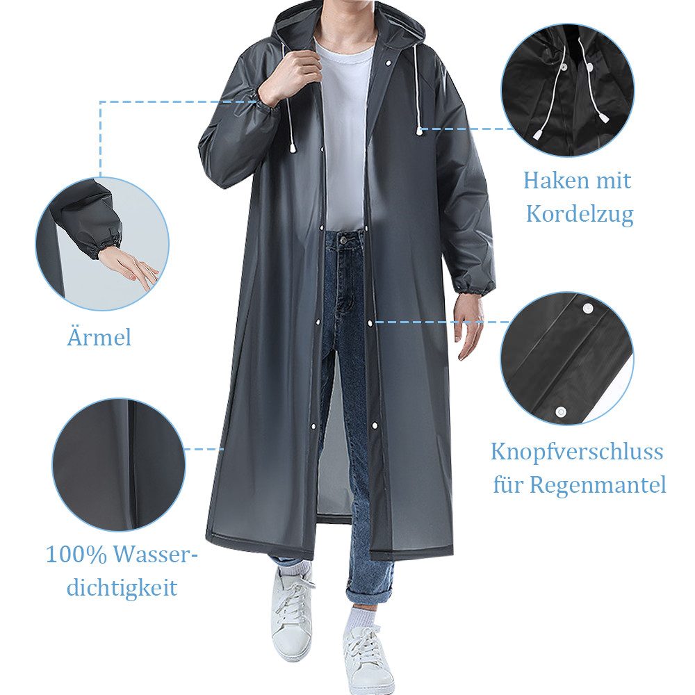 MOPUEA Regenmantel Wiederverwendbar Regenmantel Regenponcho mit Kaputze (Set, 1-tlg., Durchdachter Schutz und Komfort) Wiederverwendbar und langlebig