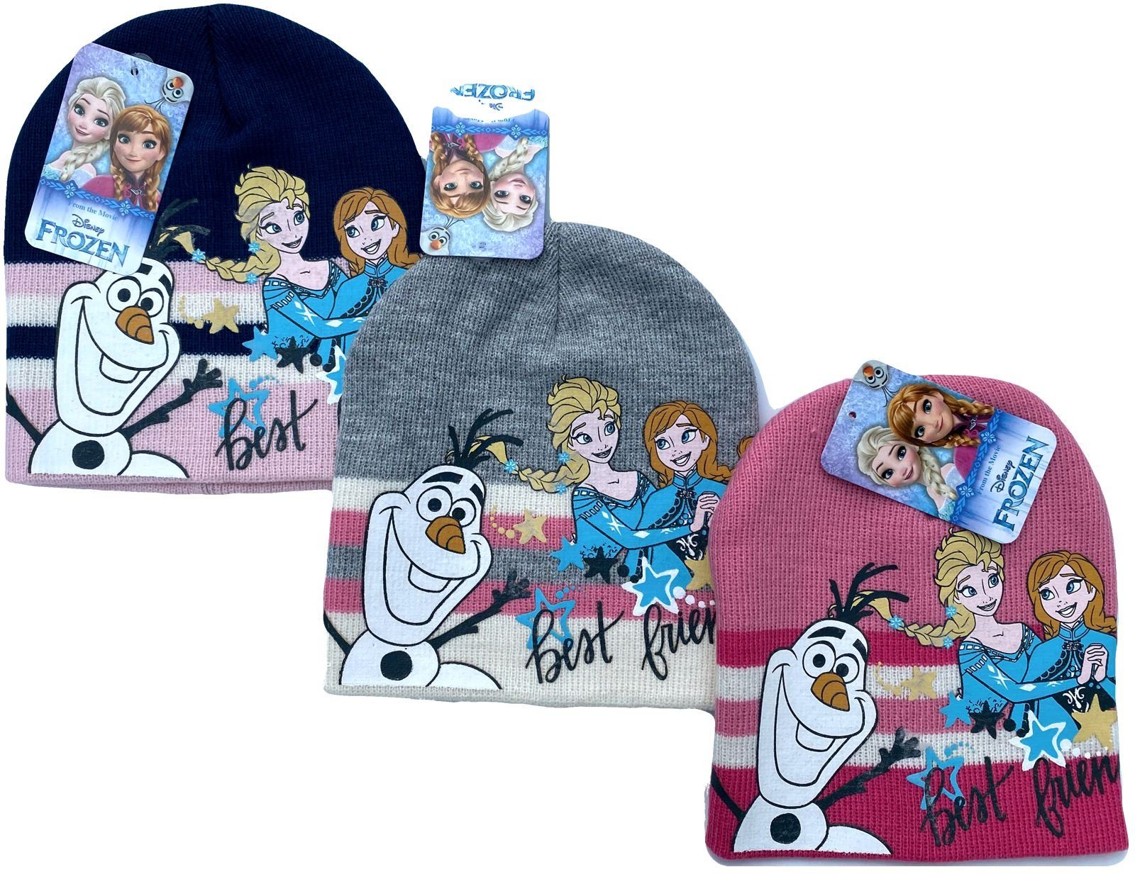 Disney Frozen + grau FROZEN Eiskönigin und Beanie Wintermütze Die Mädchen 54 Beanie Gr.52 Mütze rosa blau