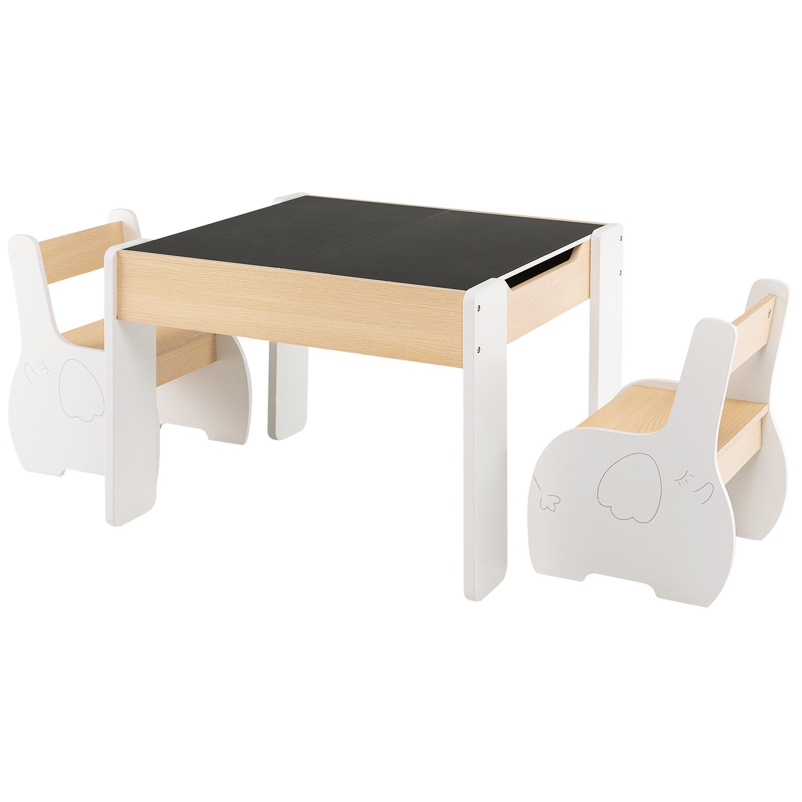 COSTWAY Kindersitzgruppe 3tlg. Kindertisch, aus Holz, mit 2 Stühlen