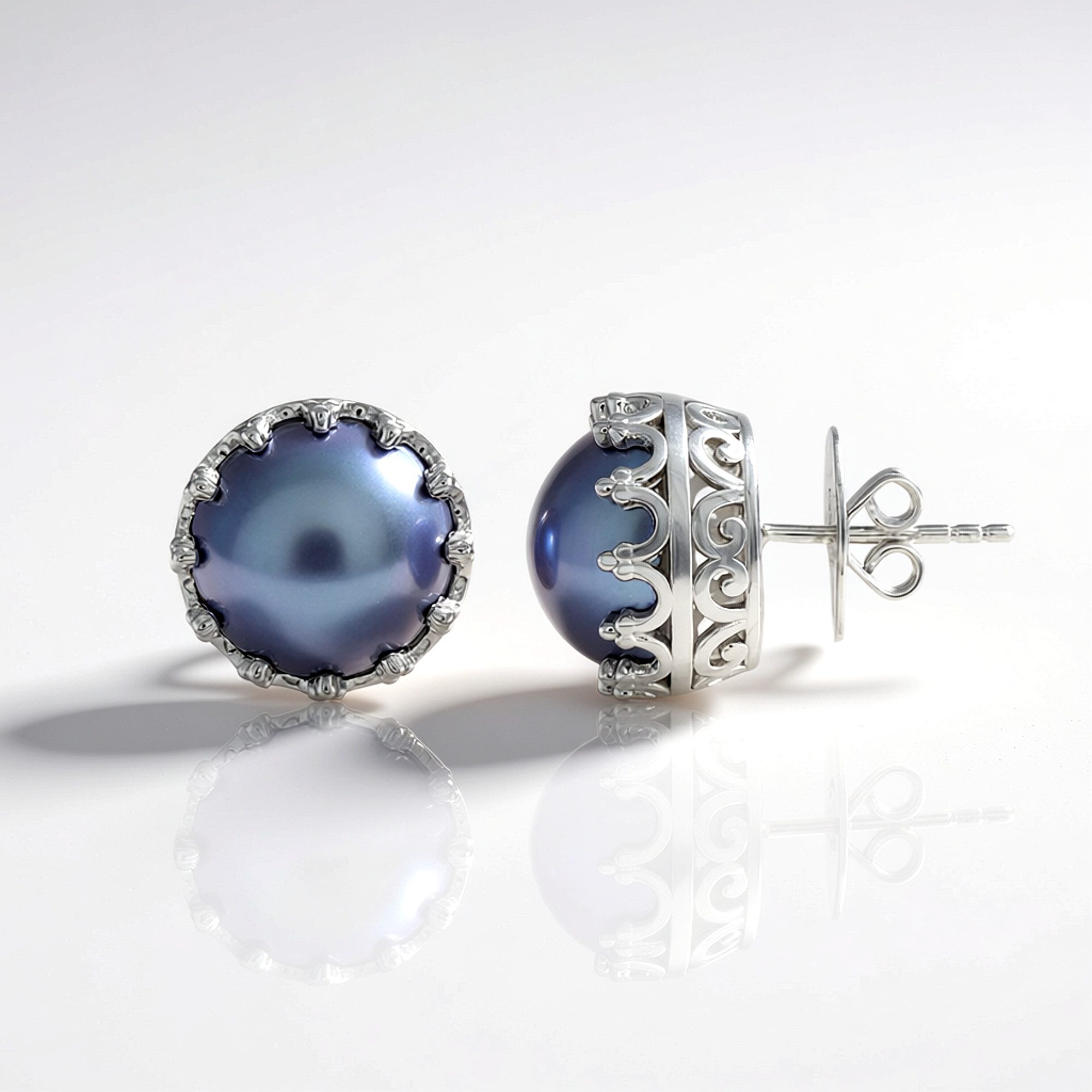 Cavill Perlenohrringe Blaue Mabe-Perlen Ohrringe, 12 mm rund, Sterlingsilber 925, elegant (2-tlg)