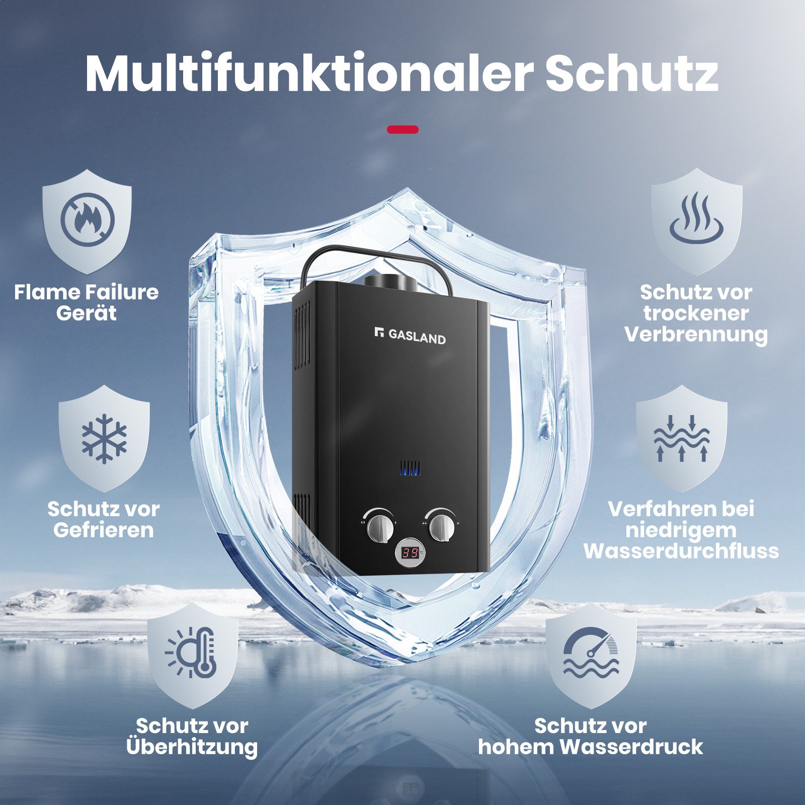 GASLAND Durchlauferhitzer BE158B, 50 mbar, Tankless 6L LPG Gasdurchlauferhitzer, Instant Gasdusche für Camping