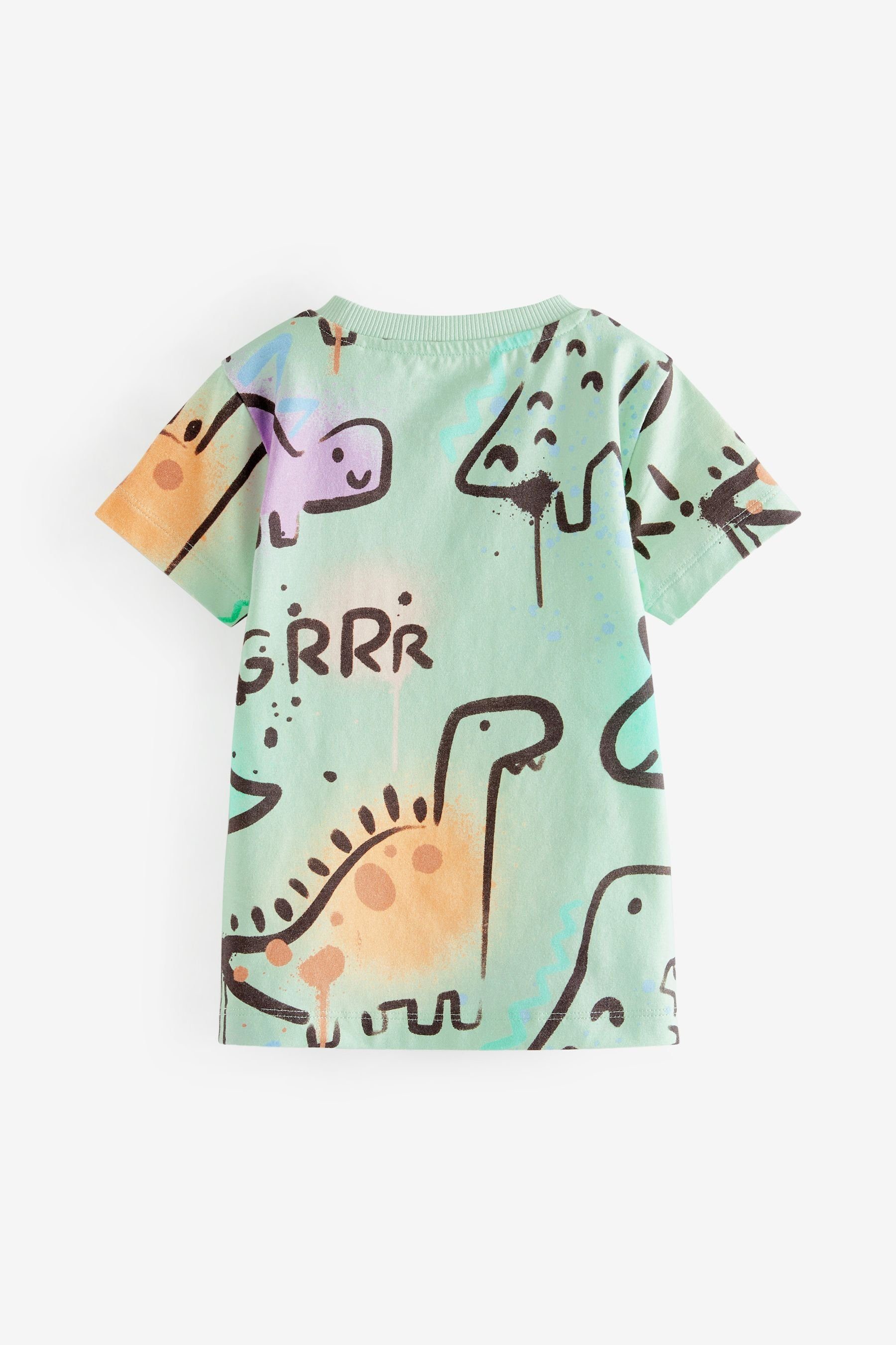 Next T-Shirt T-Shirt mit Ärmeln, durchgehend Dinosaur kurzen (1-tlg) Mint Green bedruckt