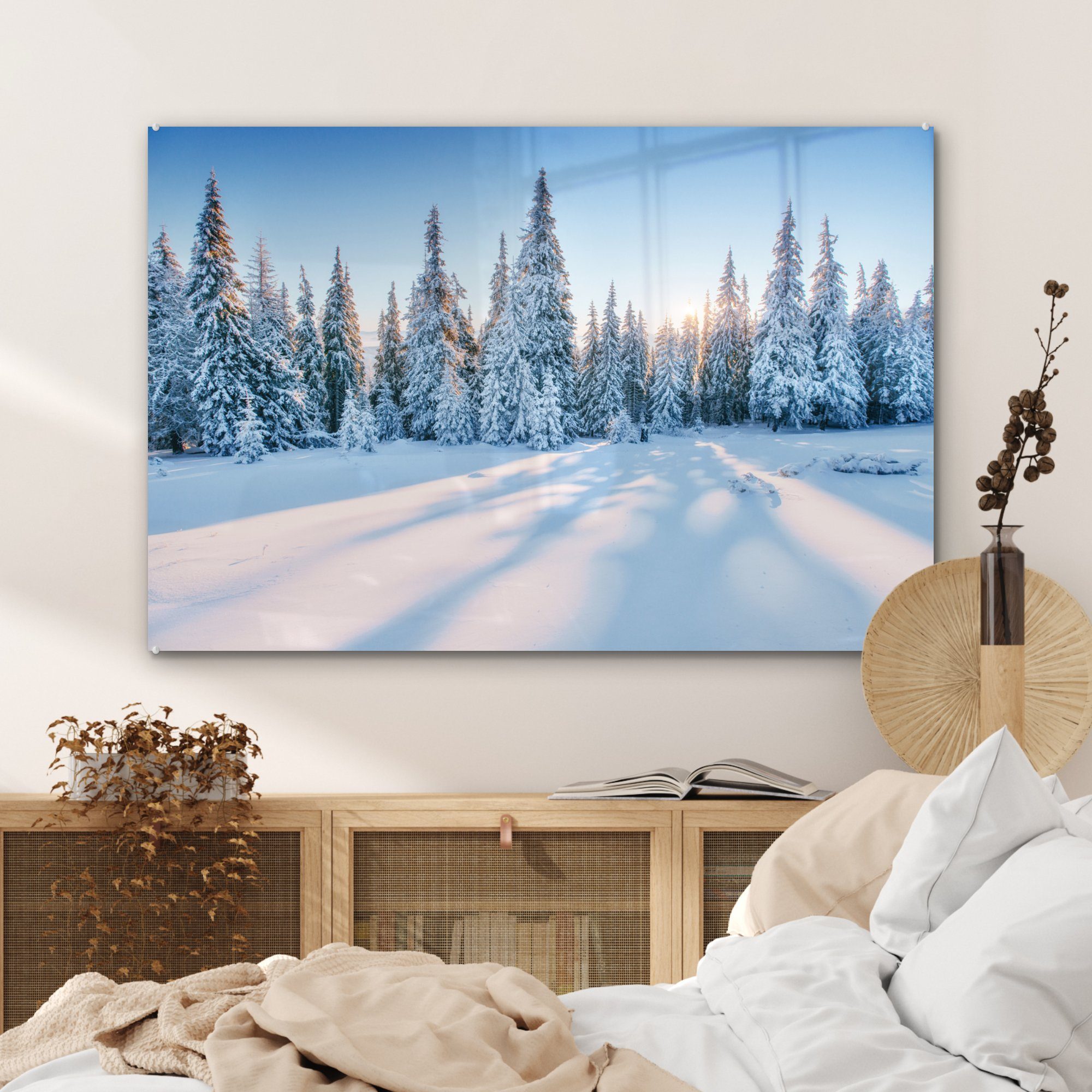 MuchoWow Acrylglasbild Wald & - Winter, - (1 St), Wohnzimmer Schlafzimmer Acrylglasbilder Schnee