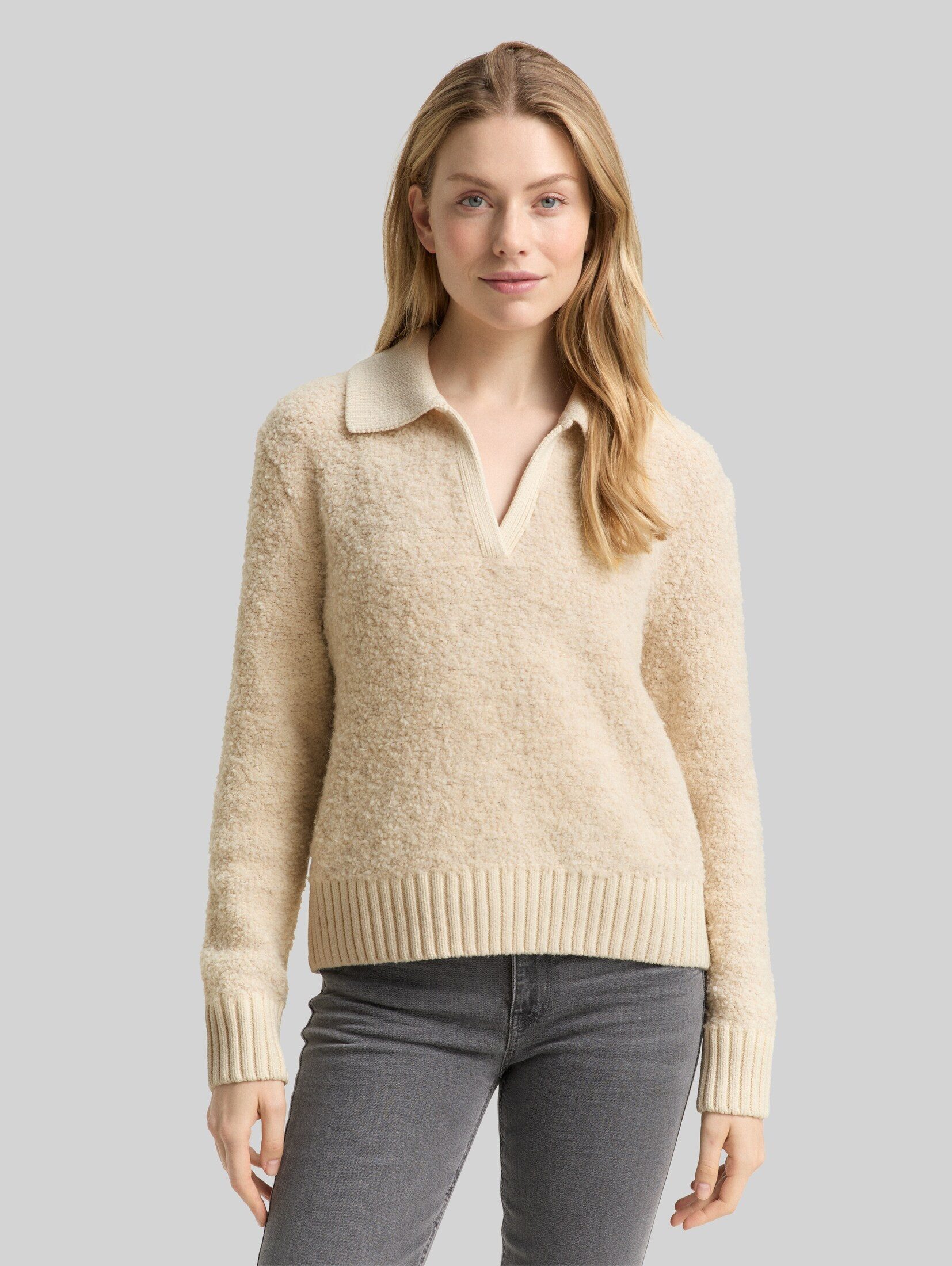 TOM TAILOR Strickpullover Pullover & Strickjacken Bouclé Strickpullover mit Kragen