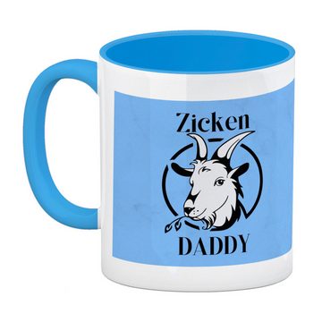 speecheese Tasse Ziegen Kaffeebecher in hellblau mit Spruch Zicken DADDY in blau