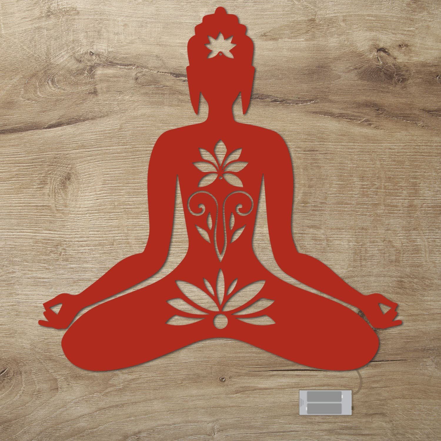 Namofactur LED Dekolicht Yoga Lotus LED Wand Deko Dekoration, Ohne Zugschalter/Stern, LED fest integriert, Warmweiß Rot