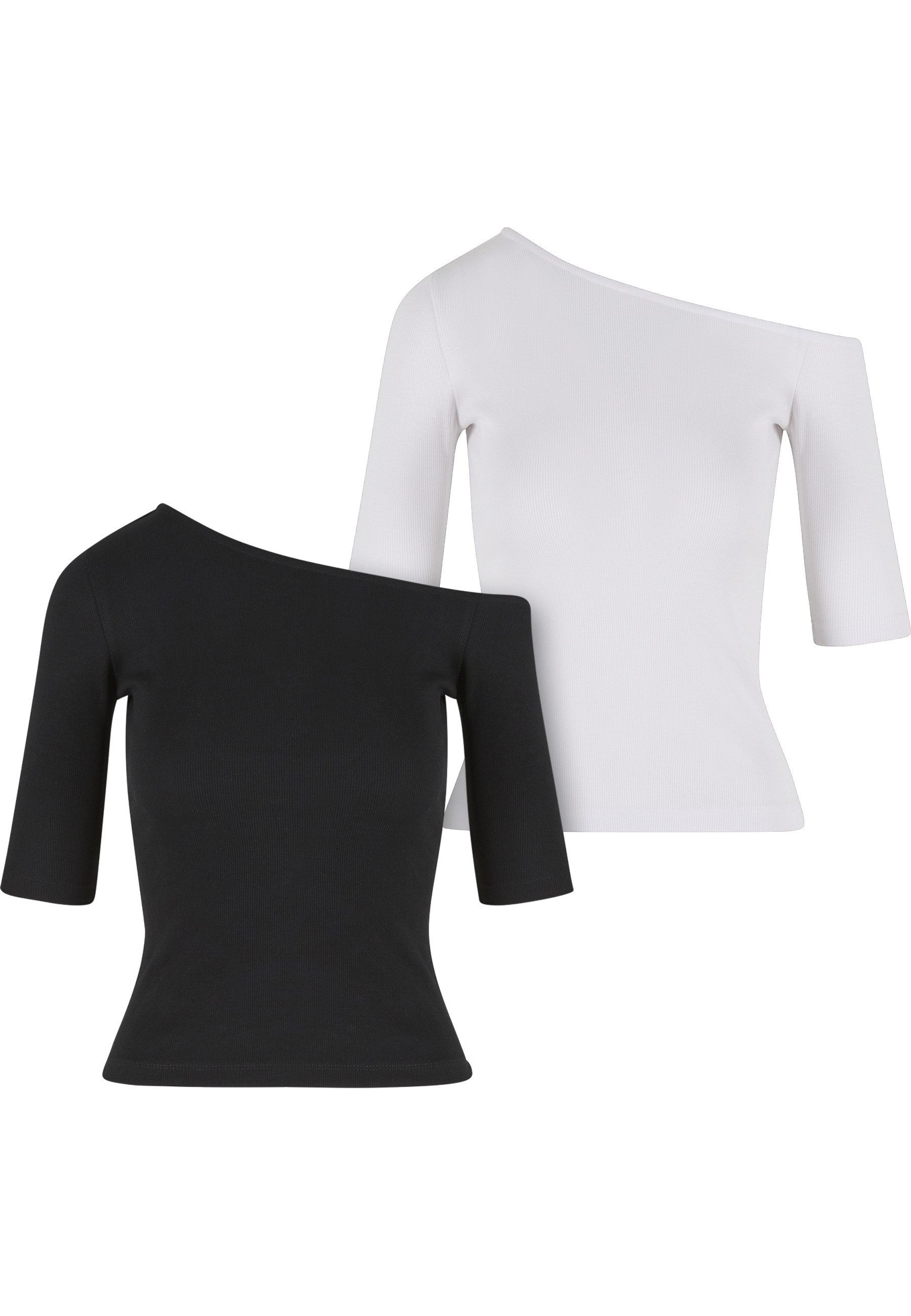 URBAN CLASSICS T-Shirt Urban Classics Ladies Organic Asymmetric Rib Tee 2-Pack (1-tlg)