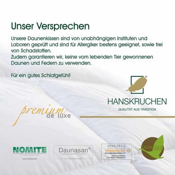 Daunenkissen Premium de Luxe, HANSKRUCHEN, Füllung: 90% Daunen, 10% Federn, Bezug: 100% Baumwolle, 40x60 cm, hergestellt in Deutschland, allergikerfreundlich