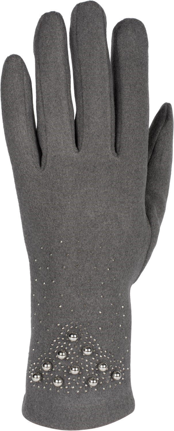 styleBREAKER Fleecehandschuhe Touchscreen Dunkelgrau mit Strass Perlen Handschuhe und