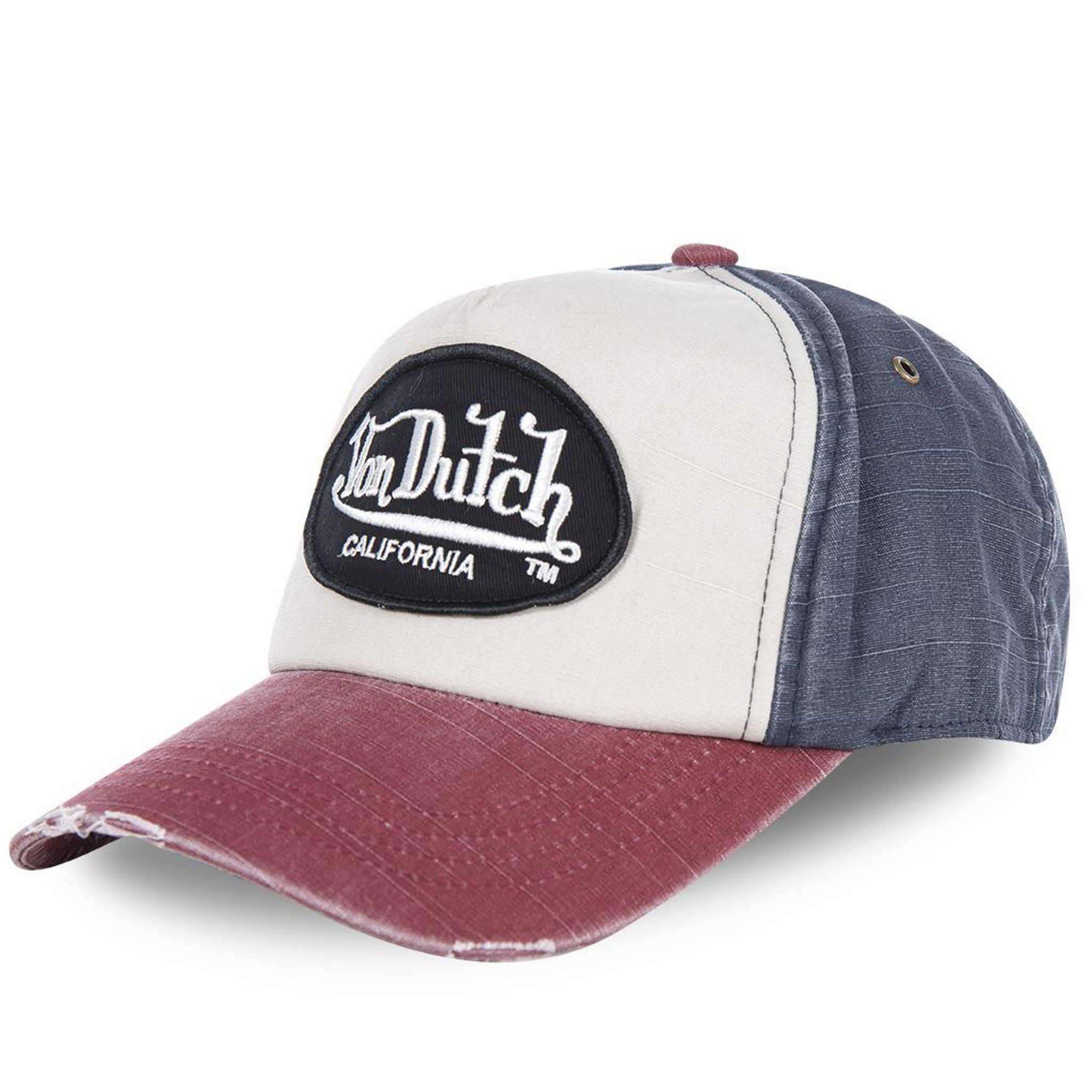 Von Dutch Baseball Cap Von Dutch Originals Junior Baseballcap 3TONE JACK WHITE beige/grey/red (Basecap, Basecap) Used-Look