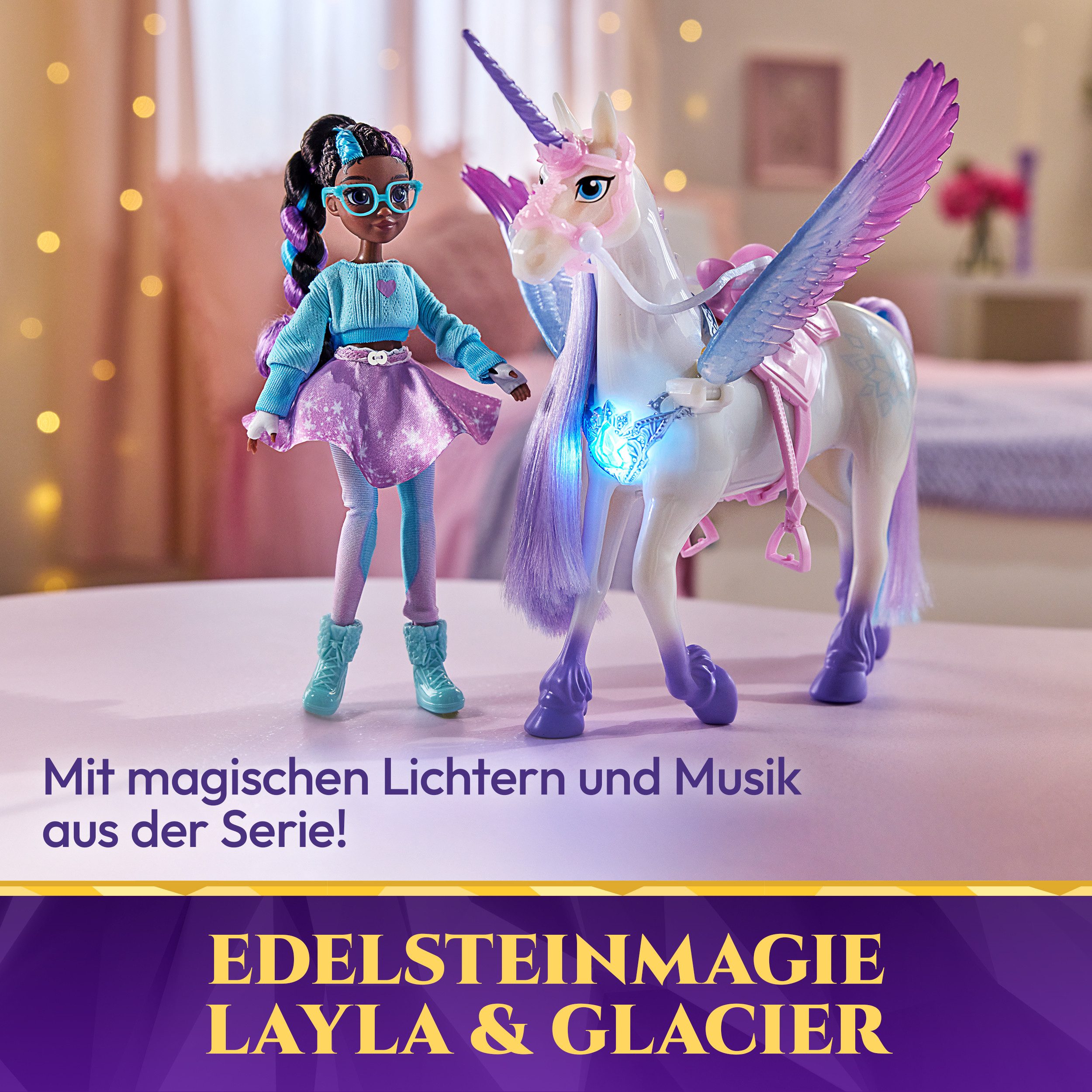 Spin Master Anziehpuppe Unicorn Academy - Edelsteinmagie Layla & Interaktives Einhorn Glacier, mit Licht und Sound – Bild 3 von 5