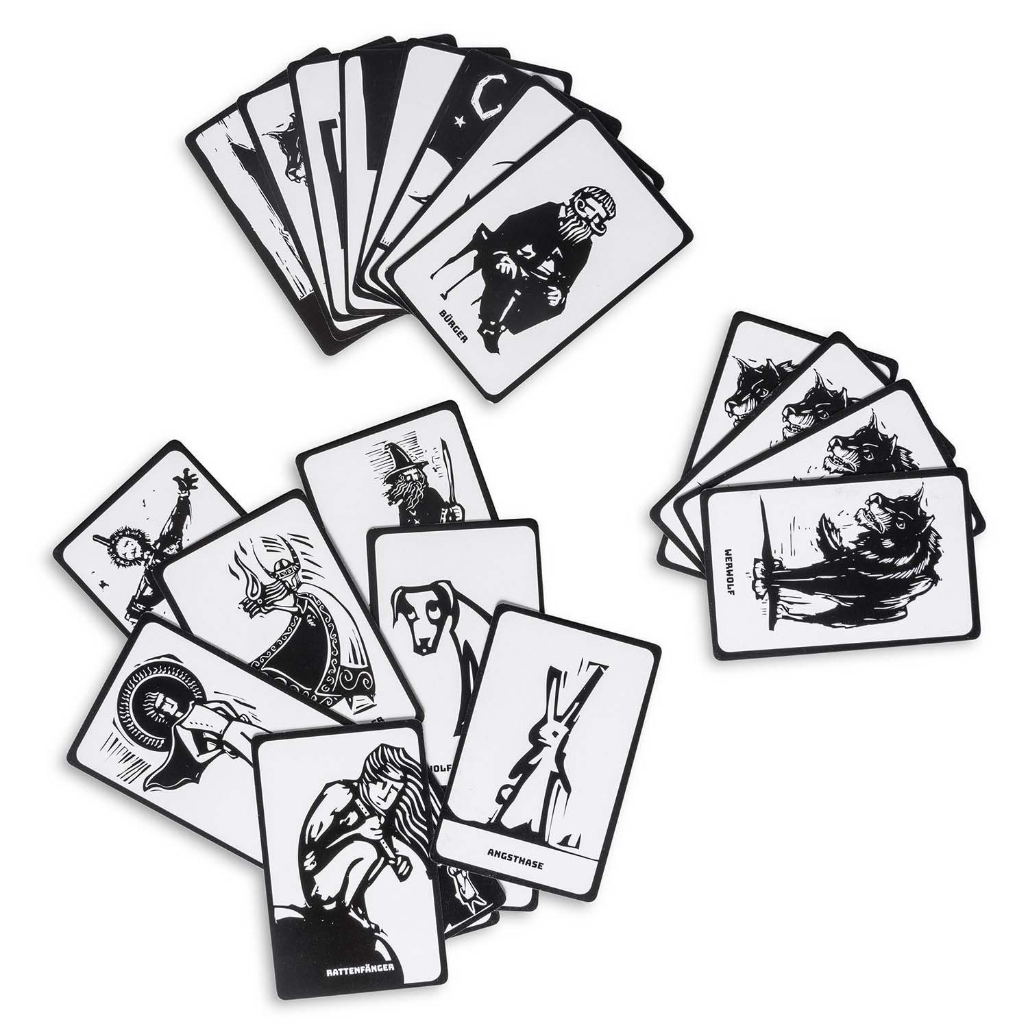 Goods+Gadgets Spiel Werwölfe Party Rollenspiel Deluxe – Spiel mit 30 Charakterkarten, Original Werwolf Kartenspiel, Gesellschaftsspiel