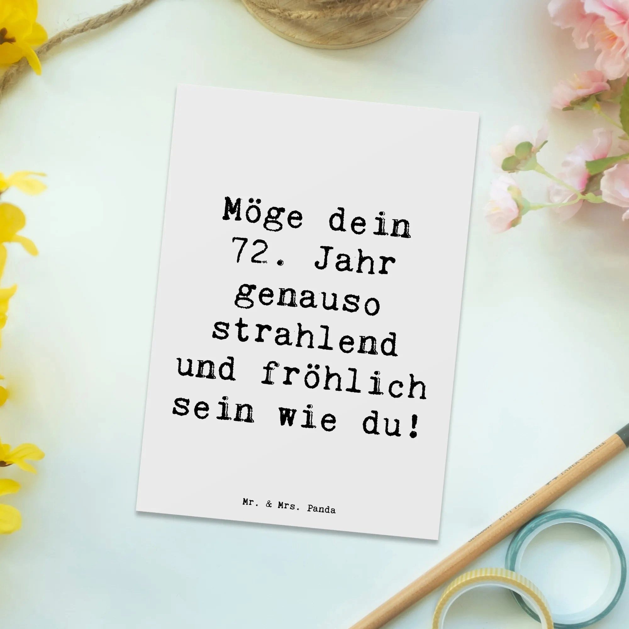 Thumbnail - Mr. & Mrs. Panda Postkarte Spruch 72. Geburtstag Freude Glanz - Weiß - Geschenk, Glück, Ansichts, Witzige Sprüche