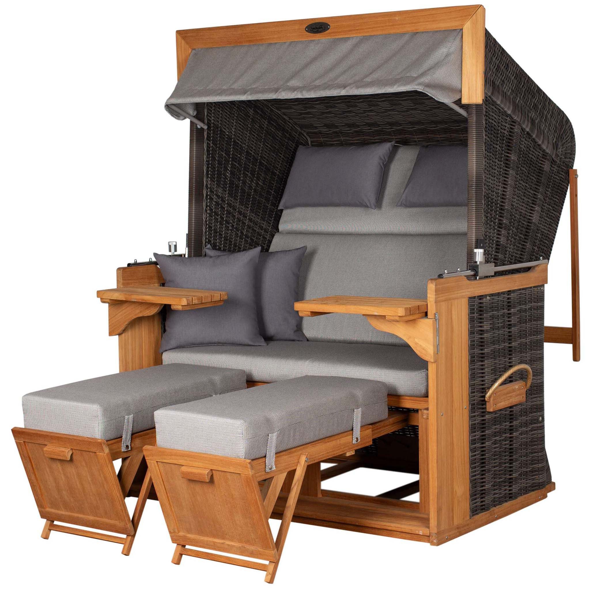 deVries PURE® Strandkorb Friesland Sylt XL - PE stone grey - Dessin 251, BxTxH: 135x90x165 cm, Volllieger, Nordsee-Strandkorb, (Strandkorb-Komplettset, 2-tlg., Strandkorb mit bequemer Polsterausstattung und inkl. Schutzhülle), Windschutzfolie, bequeme Kissenausstattung, Schutzhülle