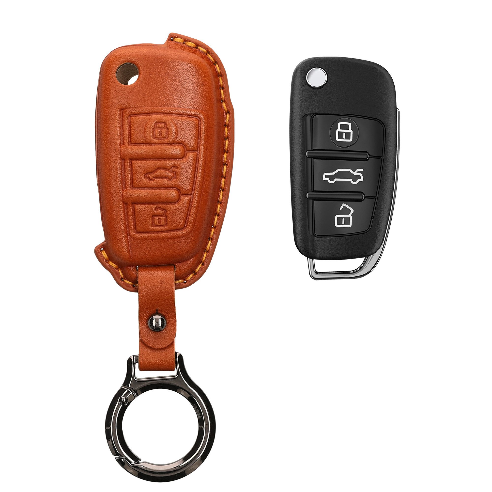 kwmobile Schlüsseltasche Hülle für Audi 3-Tasten Klappschlüssel (1-tlg), Premium Leder Autoschlüssel Schlüssel Tasche