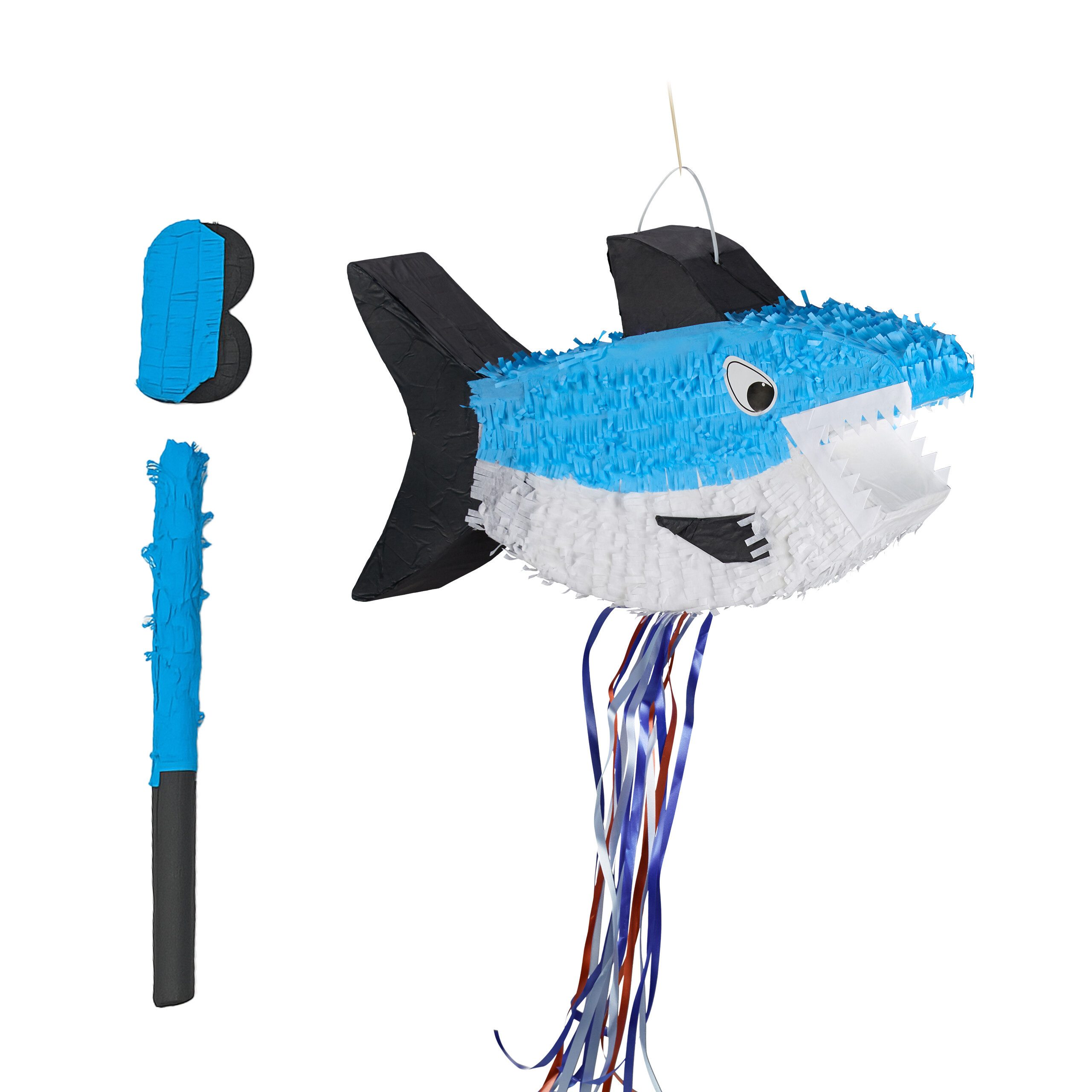 relaxdays Pinata Set Hai mit Stab und Maske