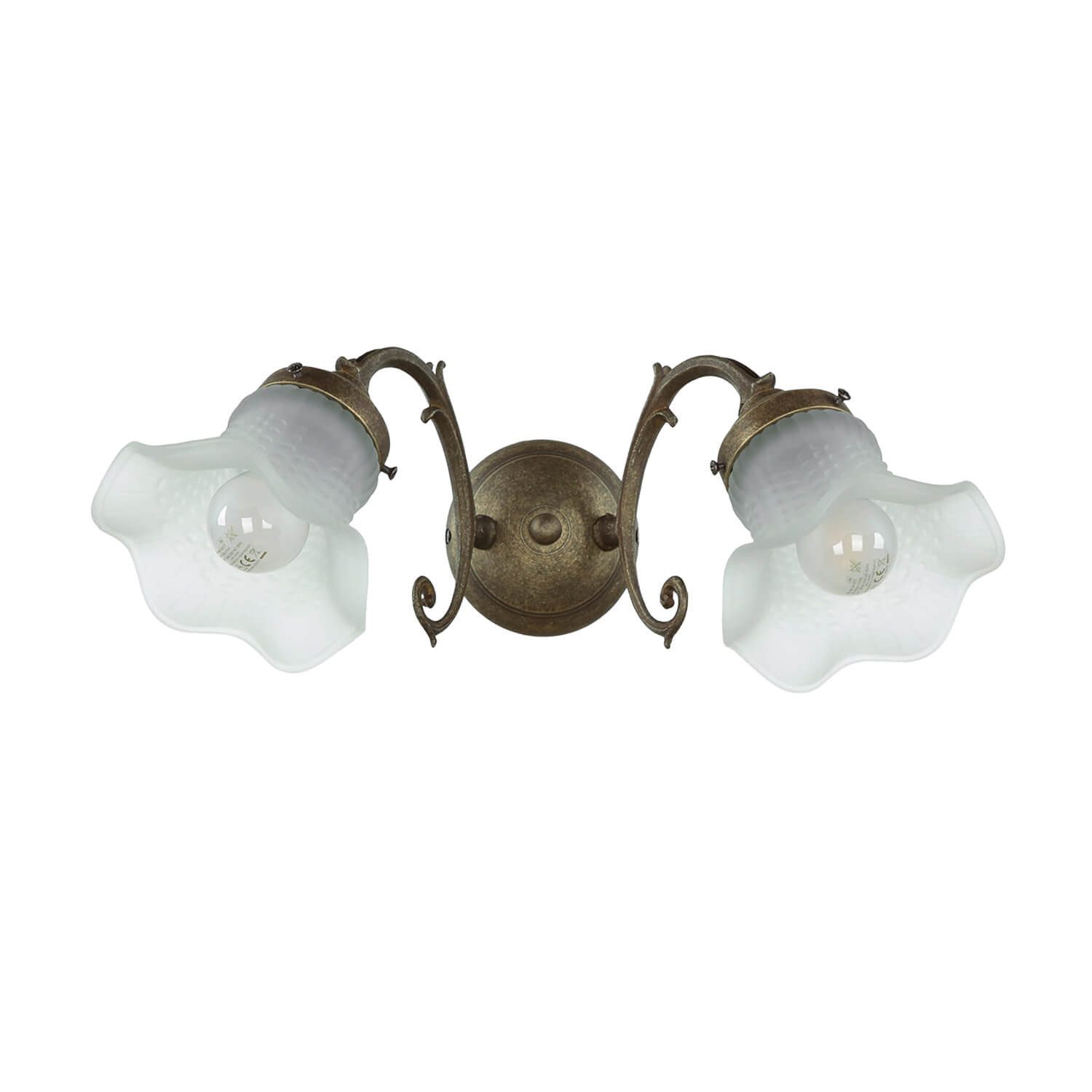 Licht-Erlebnisse Wandleuchte RICCIOLO, ohne Leuchtmittel, Wandlampe Glas Blütenform Echt-Messing Bronze Vintage Premium