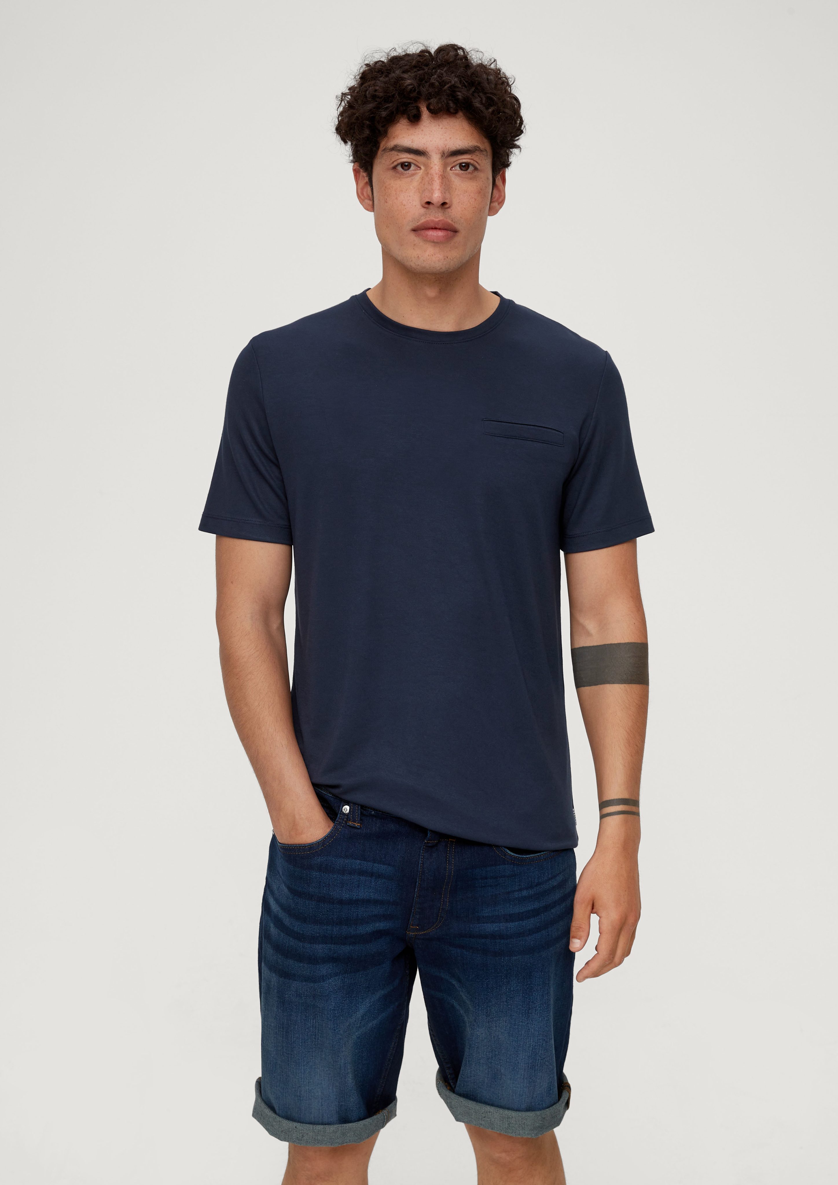 Modal T-Shirt Piquéstruktur navy Kurzarmshirt Hochwertiges mit s.Oliver