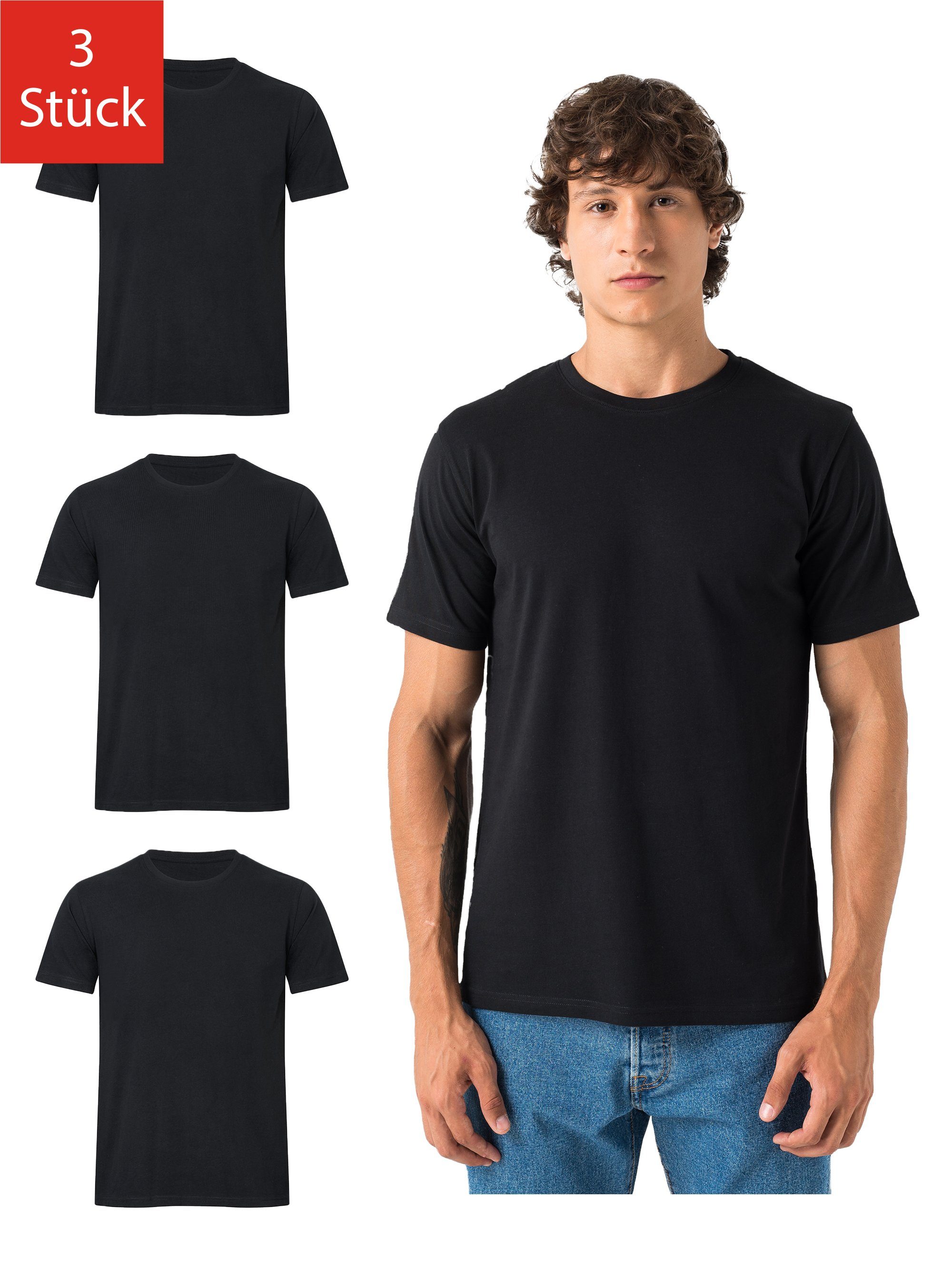 Basic aus Männer 3er-Pack) (Packung, 100% Regular Schwarz Set Burnell Tshirt Son in Fit T-Shirt Unifarbe Baumwolle & 3x Herren (S-5XL) 3-tlg.,