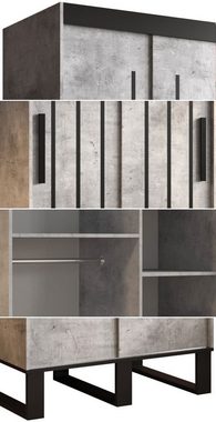 Feldmann-Wohnen Schiebetürenschrank Loft (Loft, 1-St) Breite wählbar beton / schwarz mit Zierleisten