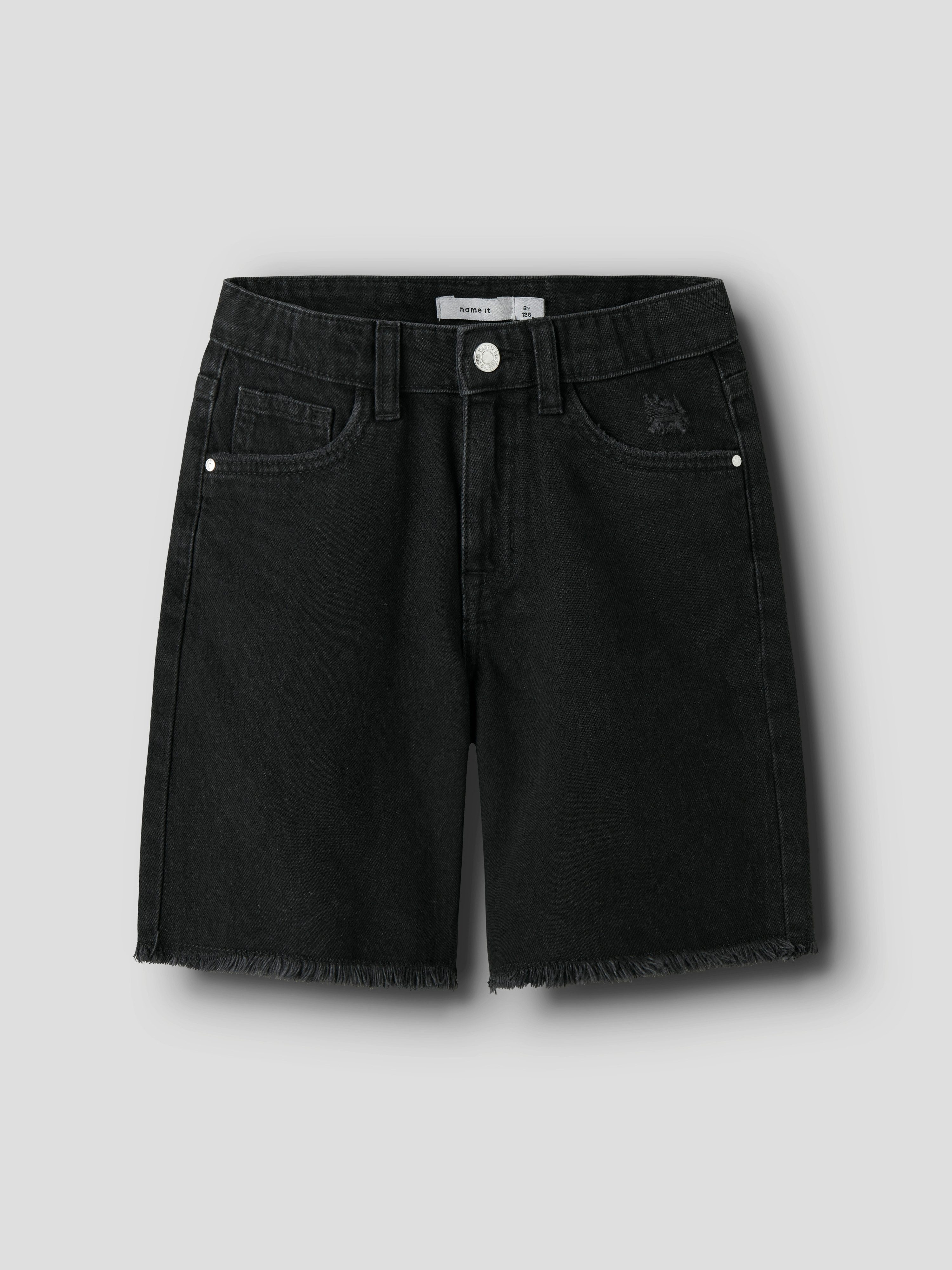 Name It Jeansbermudas NKFBELLA HW WIDE DNM SHORTS 1488-BE NOOS Baumwolle, ausgefranster Saum