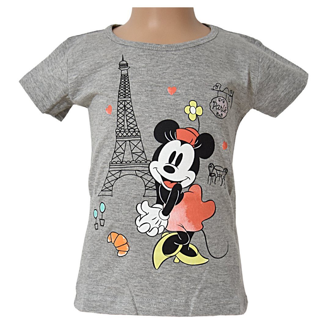 Kurzarmshirt Disney Mouse Minnie Mädchen Minnie Maus T-Shirt im 98-128 Grau Gr. T-Shirt cm Eiffelturm