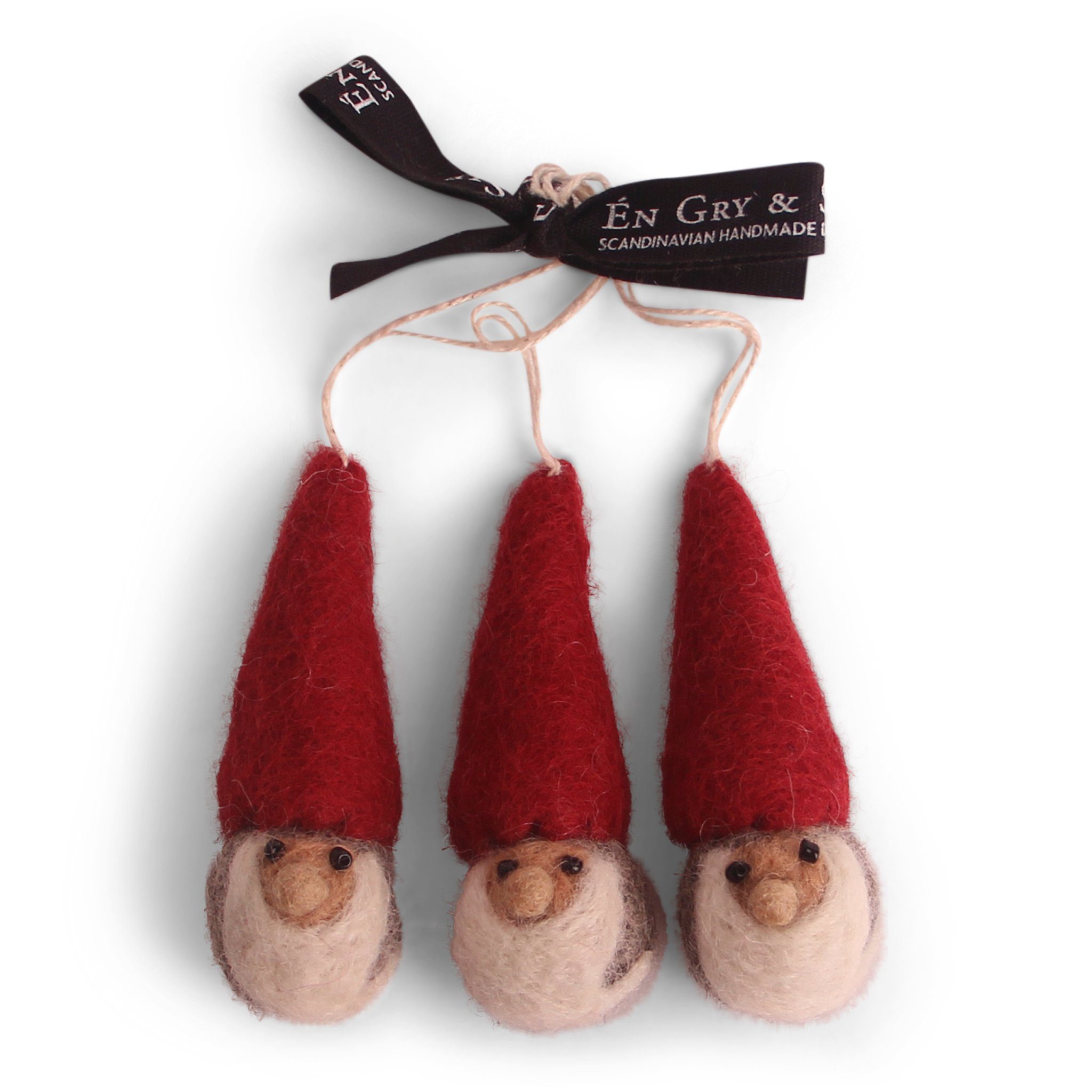 Gry & Sif Christbaumschmuck Set mit drei Weihnachtsgnomen, Anhänger aus Filz