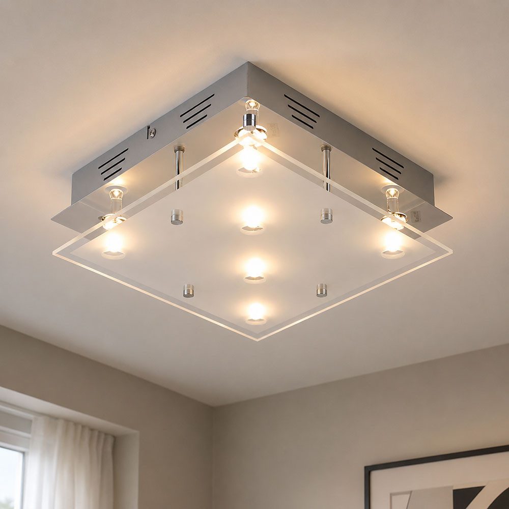 Esto LED Deckenleuchte, LED-Leuchtmittel fest verbaut, Warmweiß, Deckenleuchte Deckenlampe Wohnzimmerlampe gebürstet Glas satiniert LED