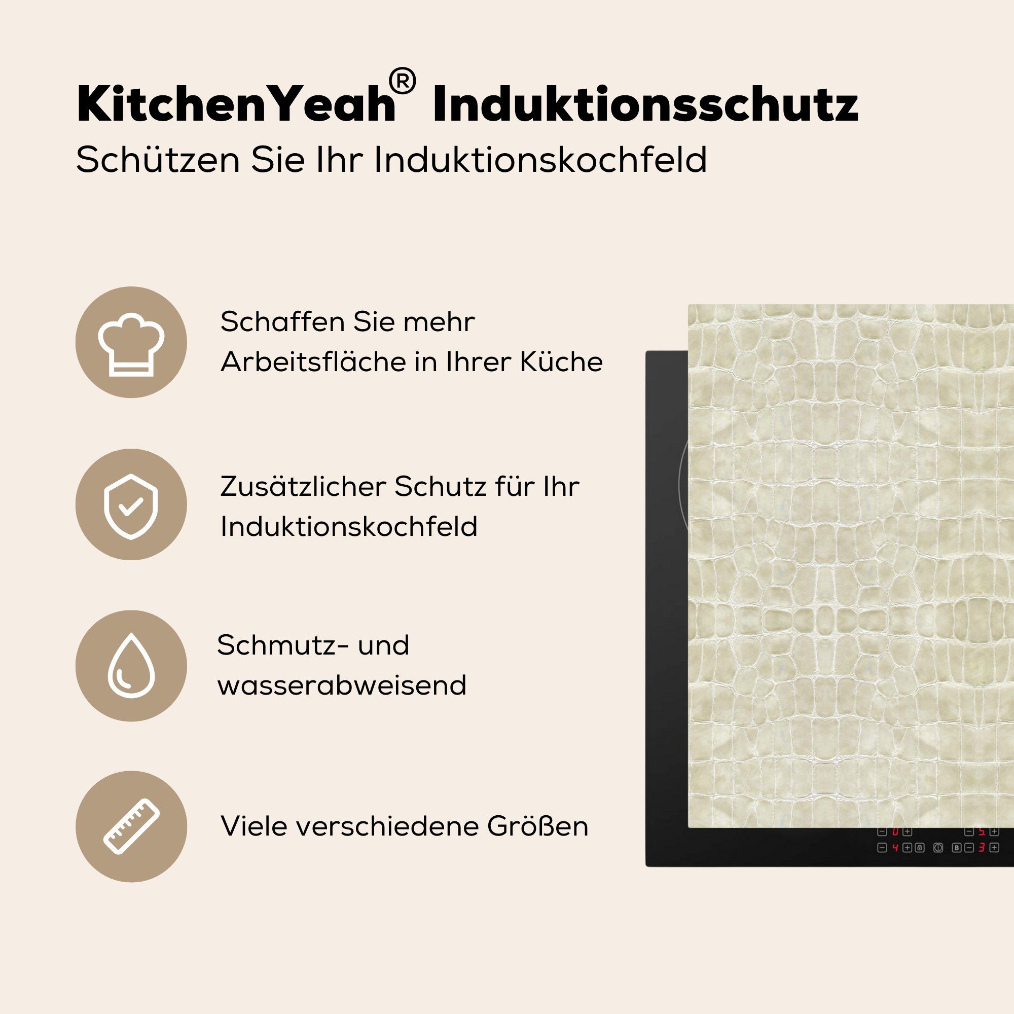 MuchoWow Herdblende-/Abdeckplatte Induktionsschutz - (1 Leder küche 83x51 cm, Ceranfeldabdeckung, tlg), für Vinyl, - Arbeitsplatte Tierhaut, - Textur