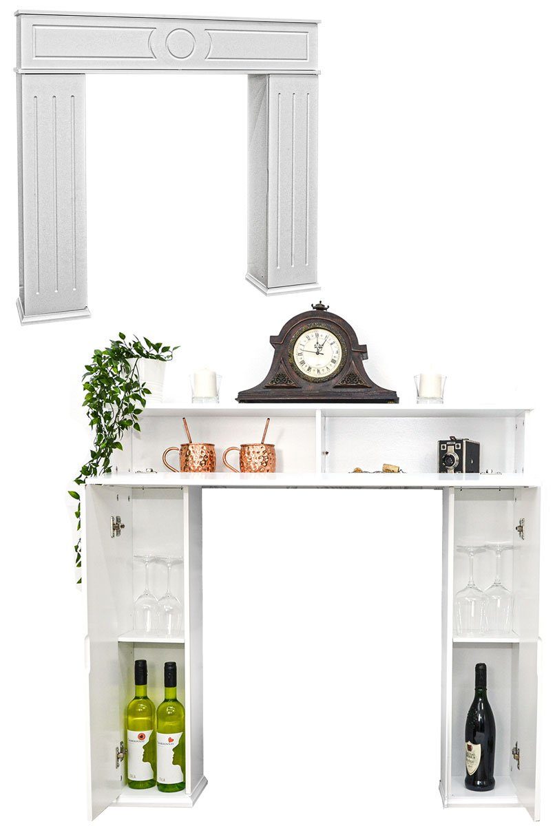 DuneDesign Dekokamin Geheimfach Kaminkonsole mit Stauraum 107x100 cm, Kaminumrandung Holz Kaminrahmen