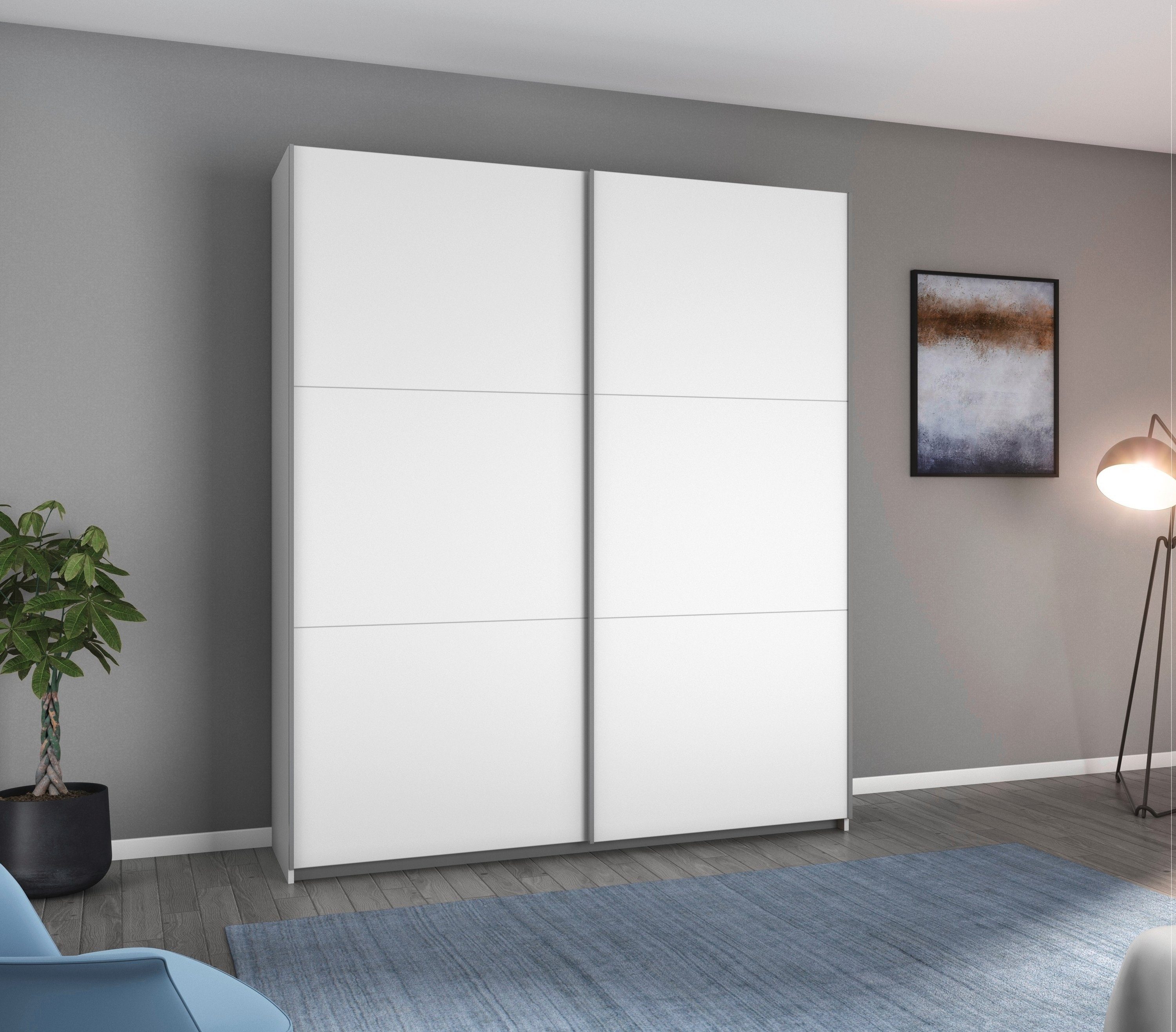 rauch Schwebetürenschrank AURELIO Kleiderschrank Garderobe (3 Ausstattungen BASIC/CLASSIC/PREMIUM (inkl. SOFT-CLOSE-FUNKTION) 3 verschiedene Ausstattungsvarianten Griffe aus Metall MADE IN GERMANY
