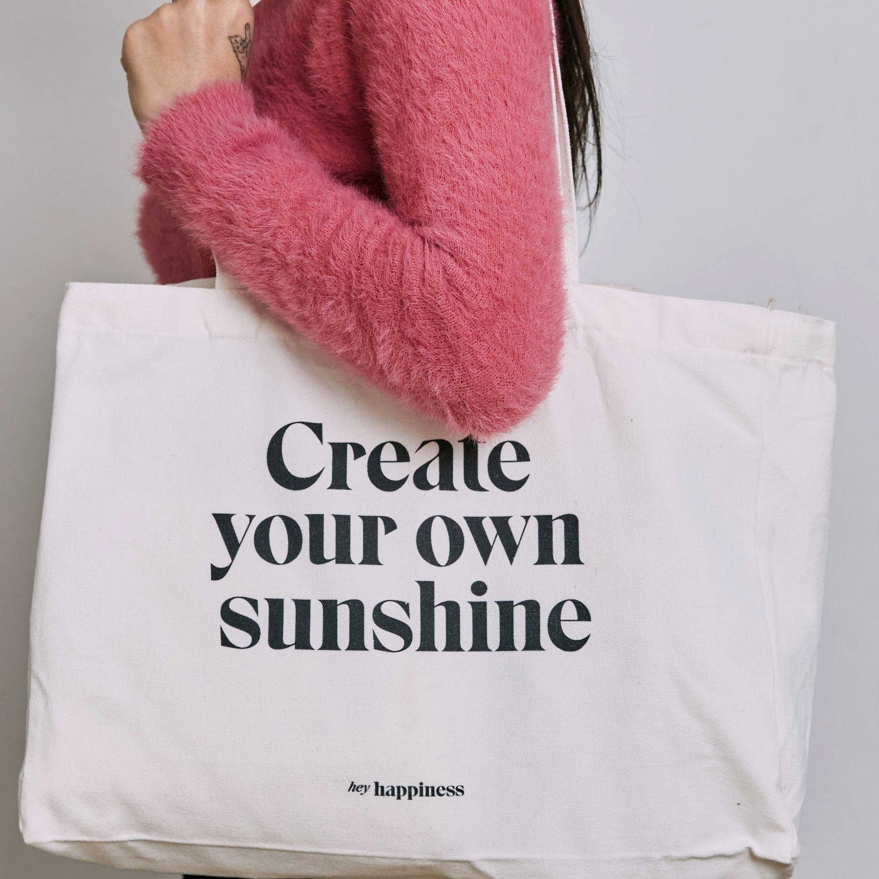 Sunshine’ Griffe Hey Zeichnung, Happiness Einkaufstasche EInkaufstasche weiße Baumwolle Your Shopper Own Einkaufsshopper Jutetasche ‘Create Print,