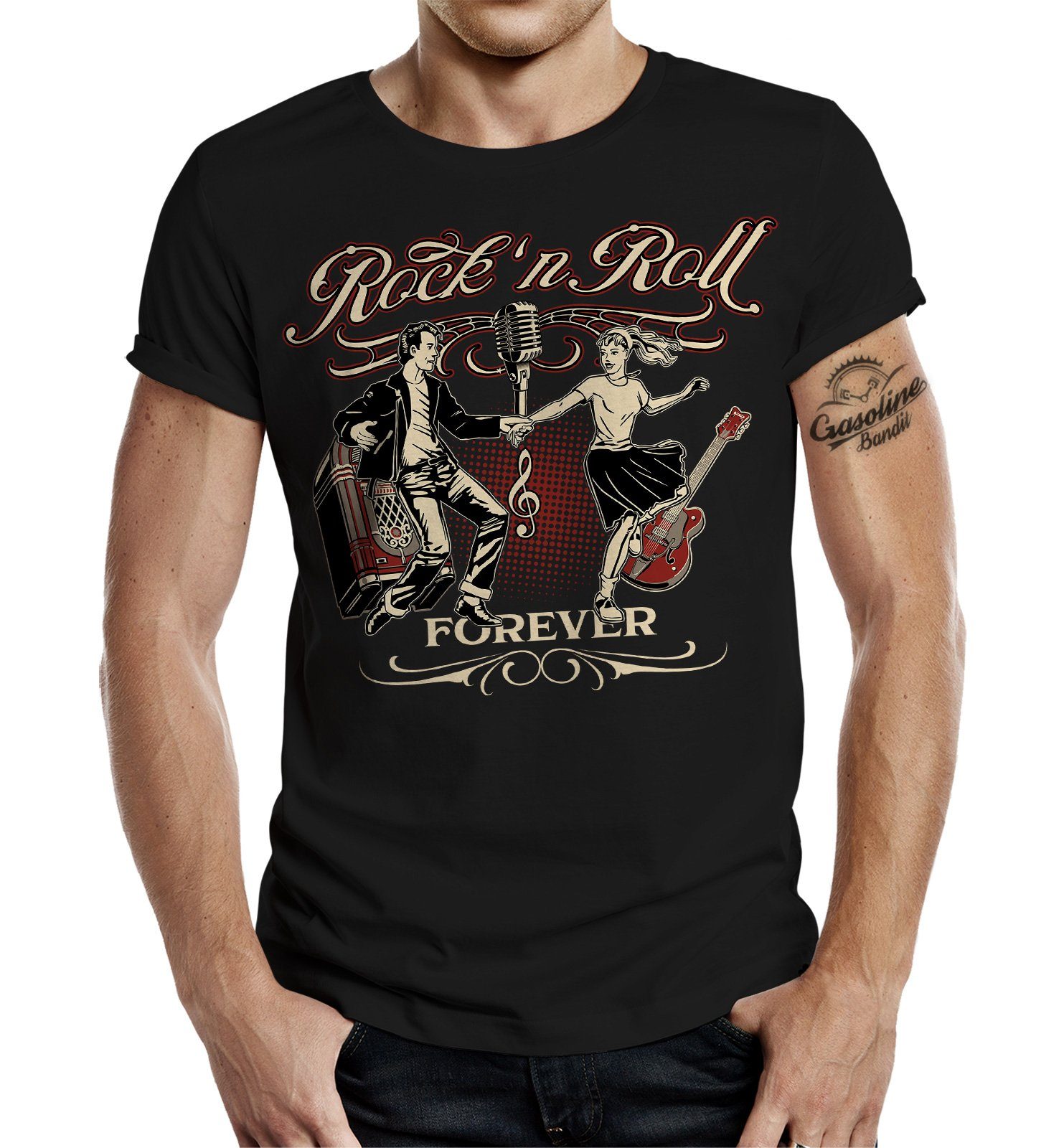 Kundenkarte GASOLINE BANDIT® T-Shirt für 'n Forever Rock - Fans Roll Rockabilly