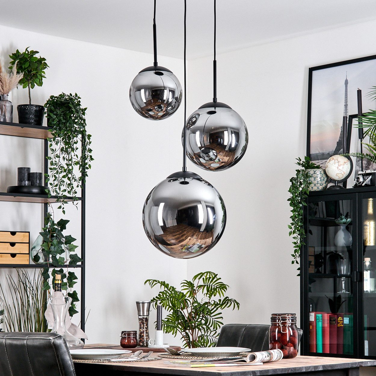 hofstein Hängeleuchte Rerto Hängelampe aus Metall/Glas in Schwarz/Rauchfarben für Esszimmer, ohne Leuchtmittel