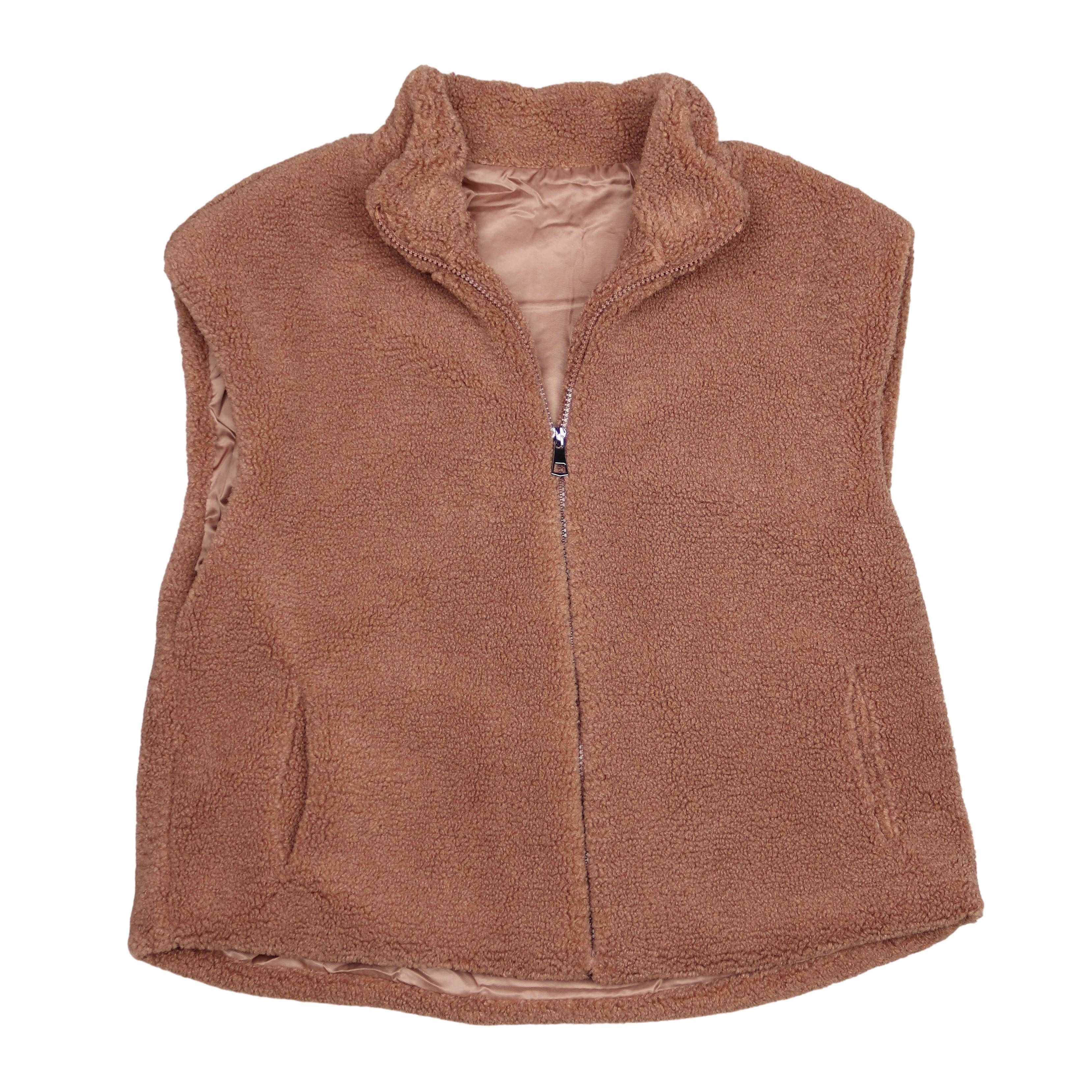 MIRROSI Plüschweste Damen Teddy Weste Plüsch – gefütterte Kuschelweste (One Size – passend für Größe 38, 40 und 42) Stehkragen & 2 Seitentaschen