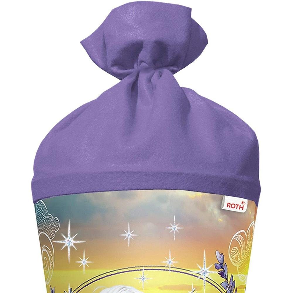 Roth Schultüte Pferdeträume mit Glitter, 70 cm, rund, mit lilafarbigem Filzverschluss, Rot(h)-Spitze