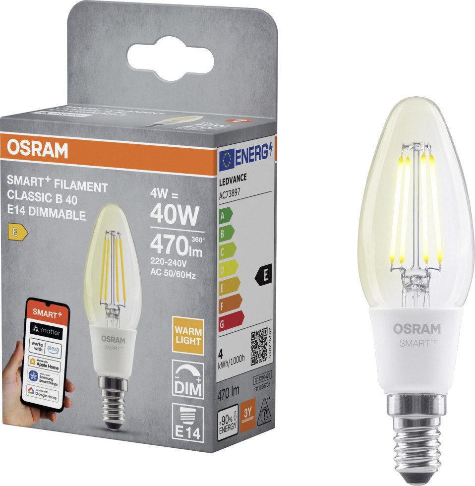 Osram LED-Leuchtmittel Osram SMART+ Matter Leuchtmittel E14 Classic 4W, Dimmbar