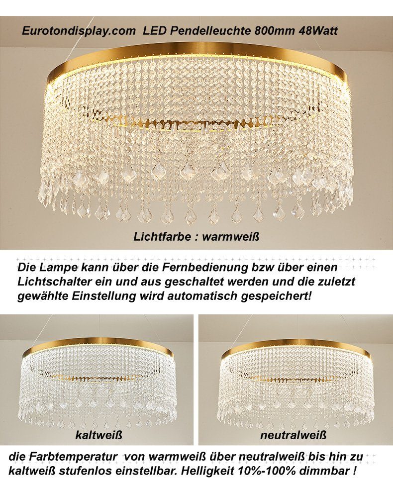 Euroton LED Pendelleuchte LED Pendelleuchte Hängelampe Fernbedienung dimmbar Farbton steubar, LED fest integriert, mit Fernbedieung von warmweiß,neutralweiß bis – Bild 4 von 5
