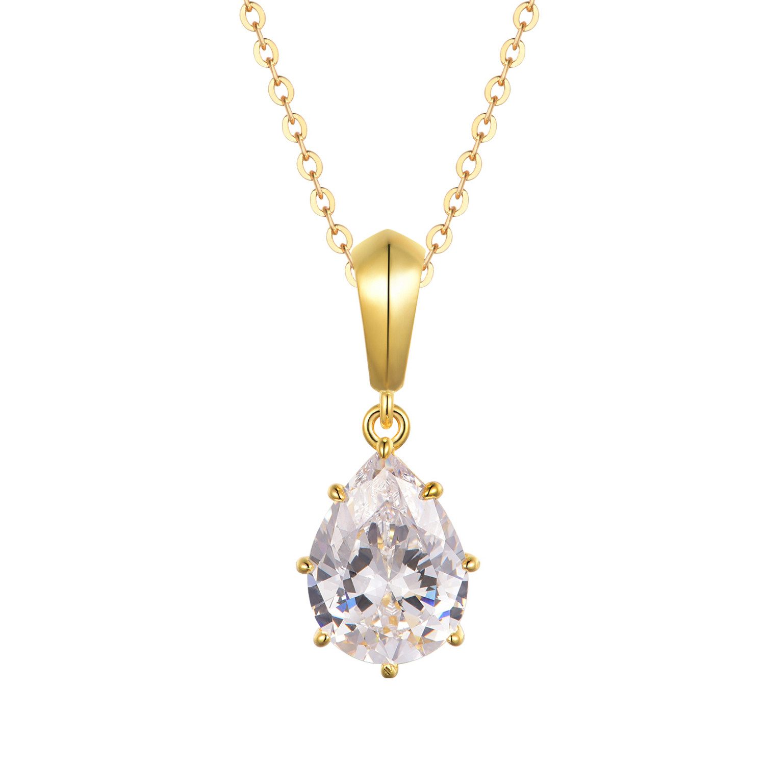 KARMA Kette mit Anhänger Halskette Damen Gold 925 Silber vergoldet mit Zirkonia Anhänger (Geschenk für Frauen, Funkelnde Zirkoniakette), 42 cm Karabinerverschluss Geschenkbox